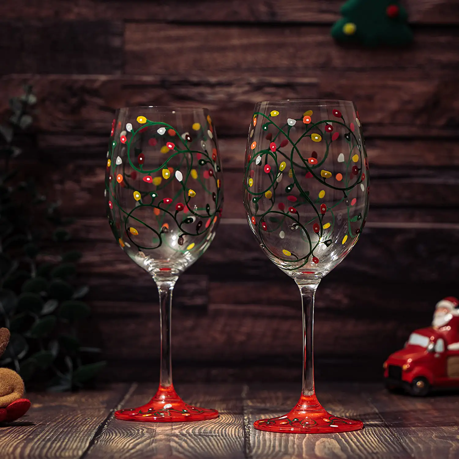 Stemmed Christmas Lights Wine Glasses Set of 2 - Keen Glass Solutions