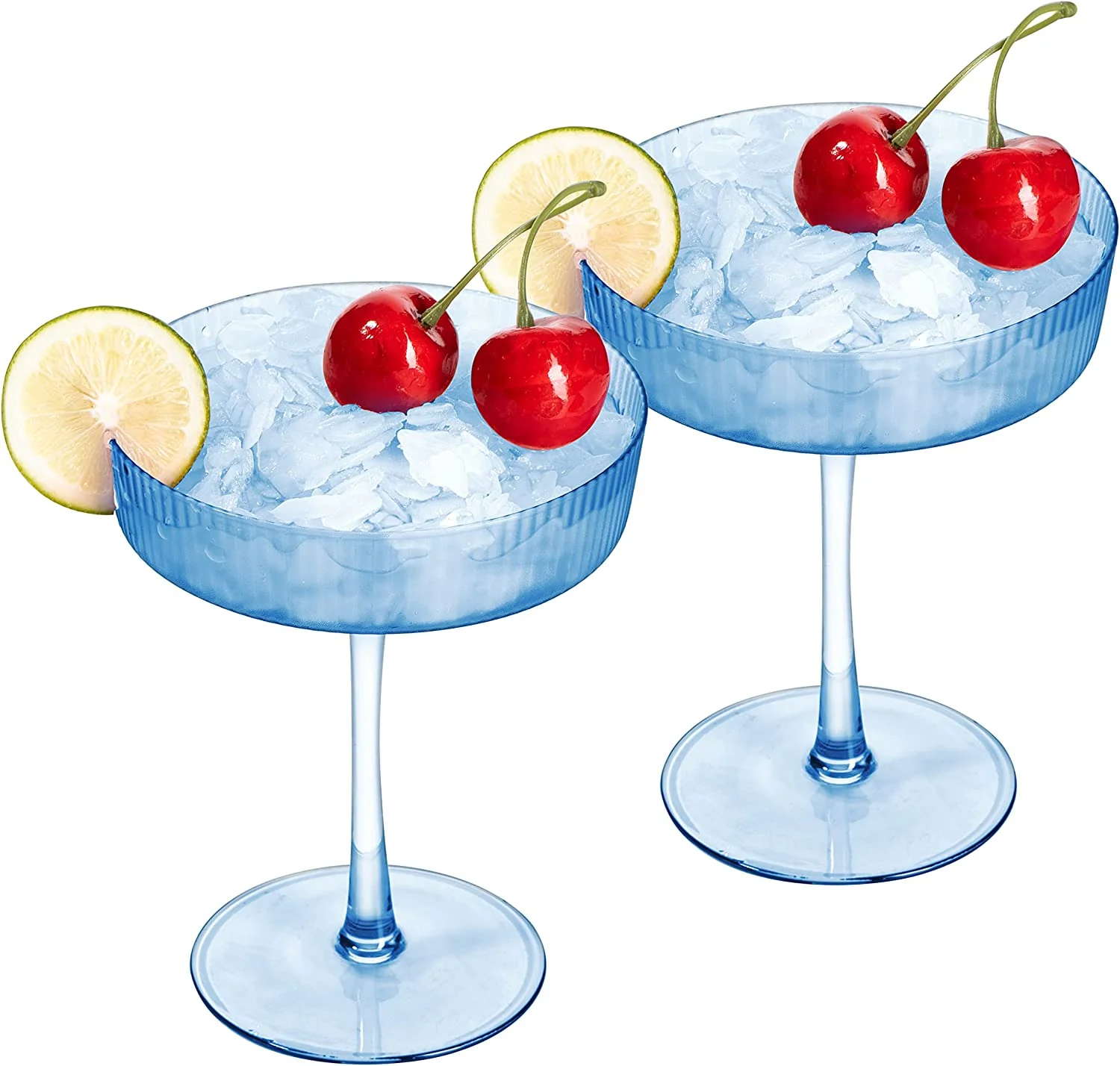 Ribbed Coupe Cocktail Glasses 8 oz | Set of 2 (Blue) - Keen Glass Solutions
