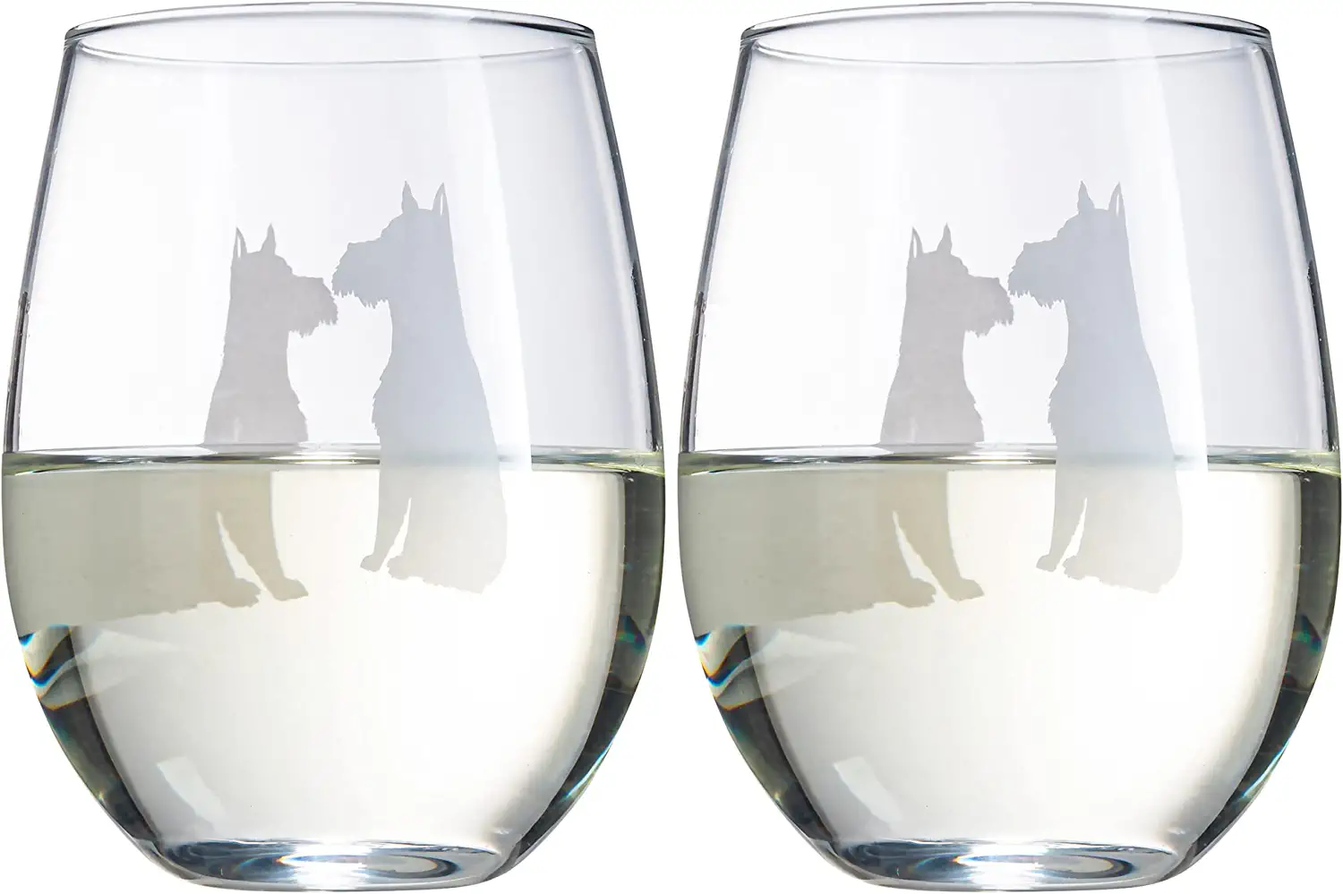 Set of 2 Dog Stemless Schnauzer Wine Glasses - Keen Glass Solutions