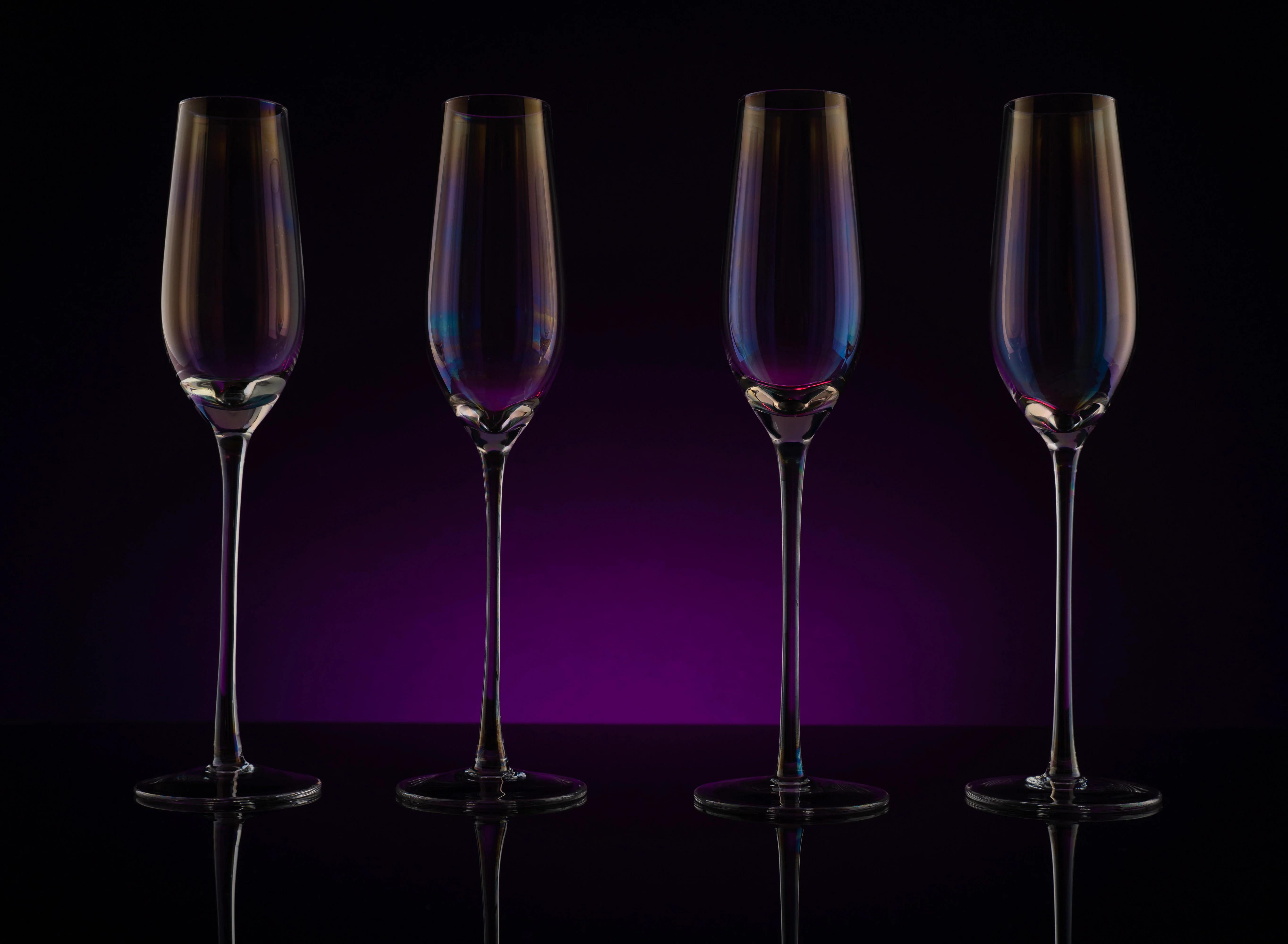 Iridescent Glasses - Crystal Luster Radiance Set of 4 (Tall Flutes) - Keen Glass Solutions