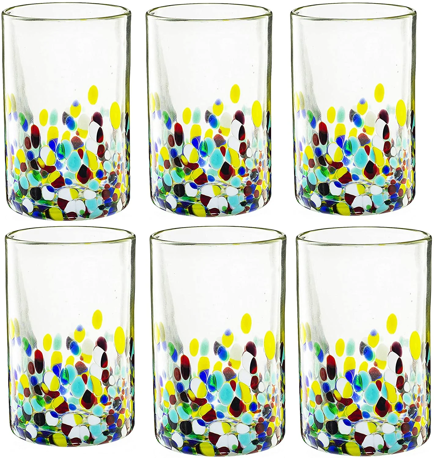 Hand Blown Mexican Drinking Glasses and Pitcher – Set of 6 (Confetti) - Keen Glass Solutions