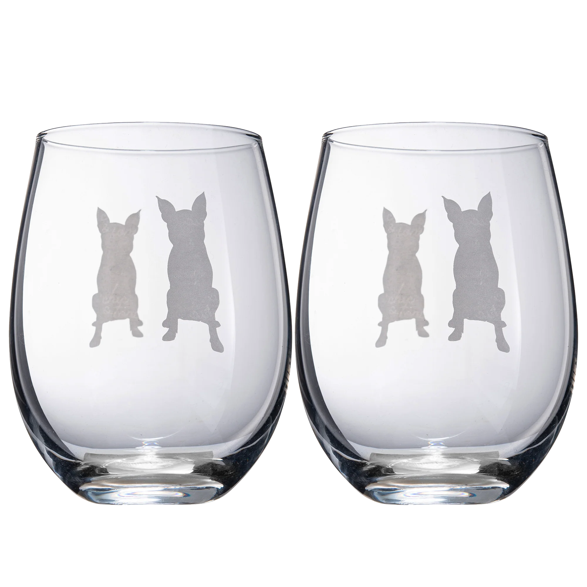 Set of 2 Boston Terrier Dog Stemless Wine Glasses - Keen Glass Solutions