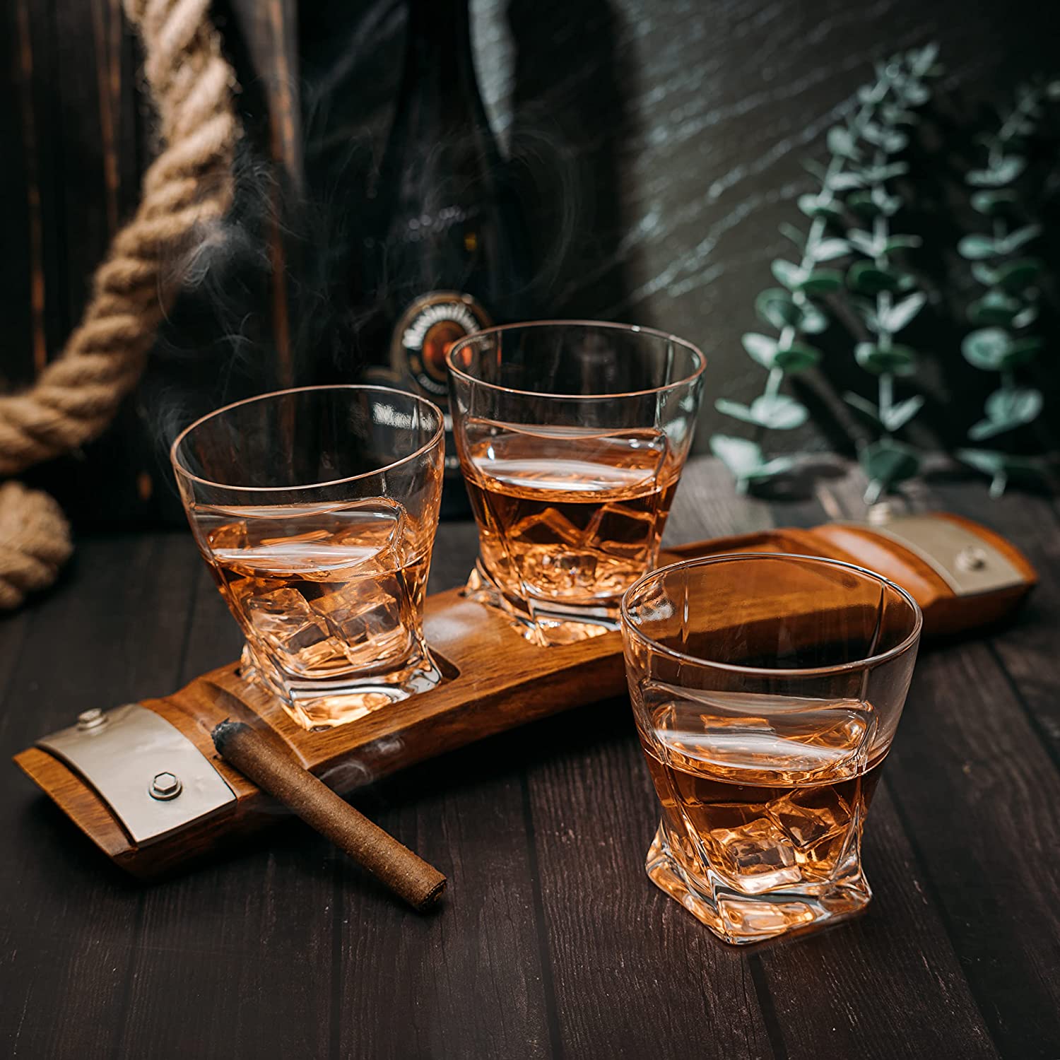 Glass & Coaster & with 3 Whiskey Glasses Slot to Hold - Keen Glass Solutions