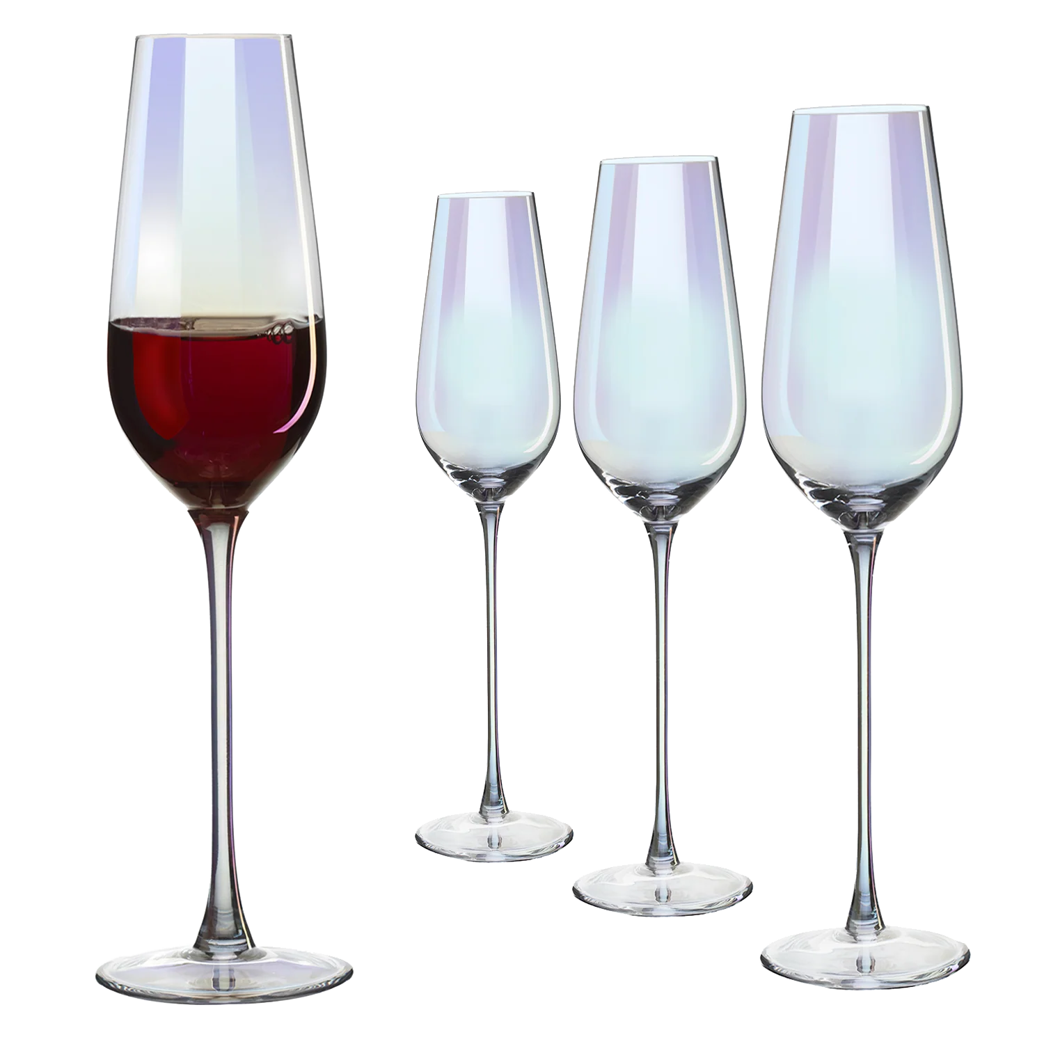Iridescent Glasses - Crystal Luster Radiance Set of 4 (Tall Flutes) - Keen Glass Solutions