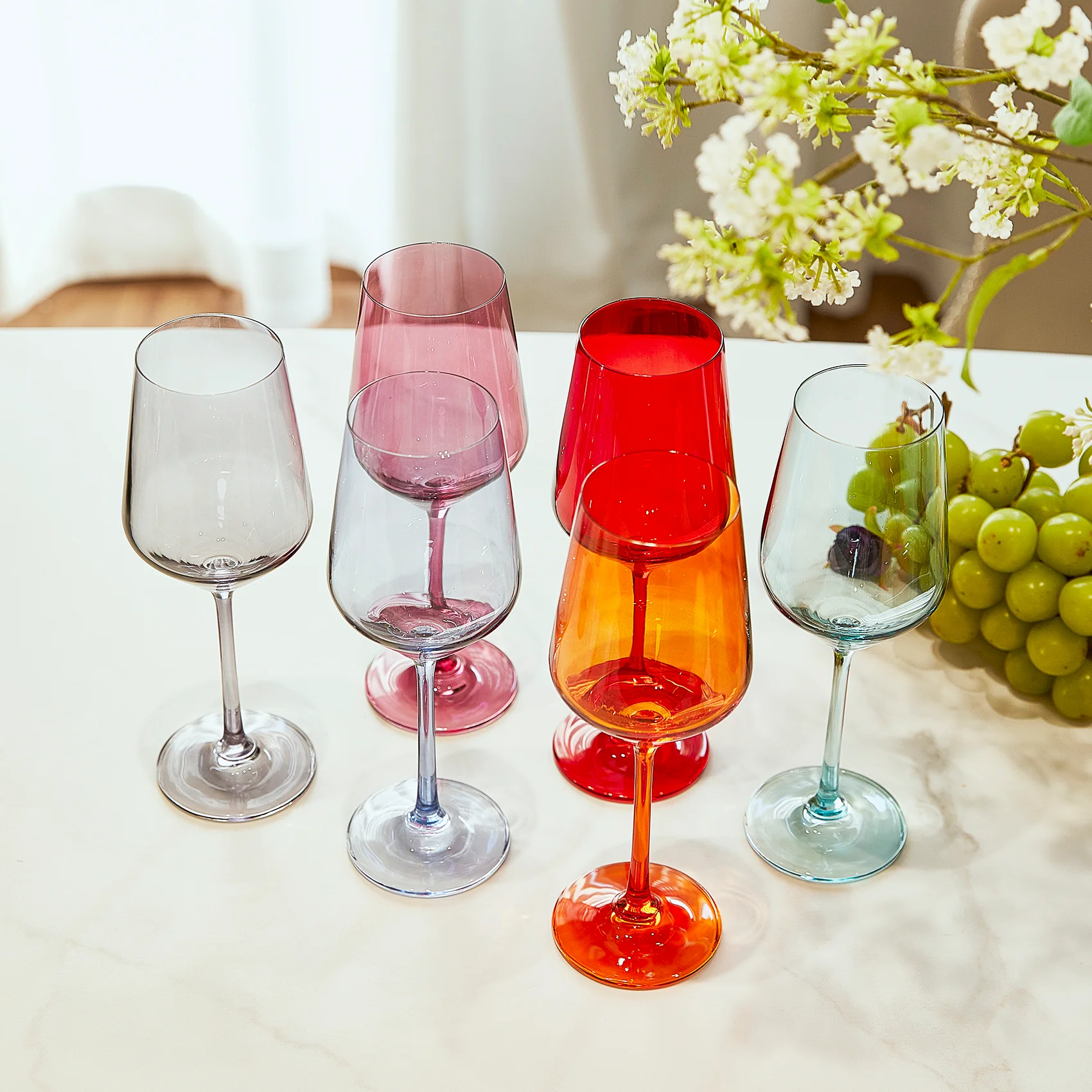 Colored Wine Glass Set, Large 12 oz Glasses Set of 6 - Keen Glass Solutions