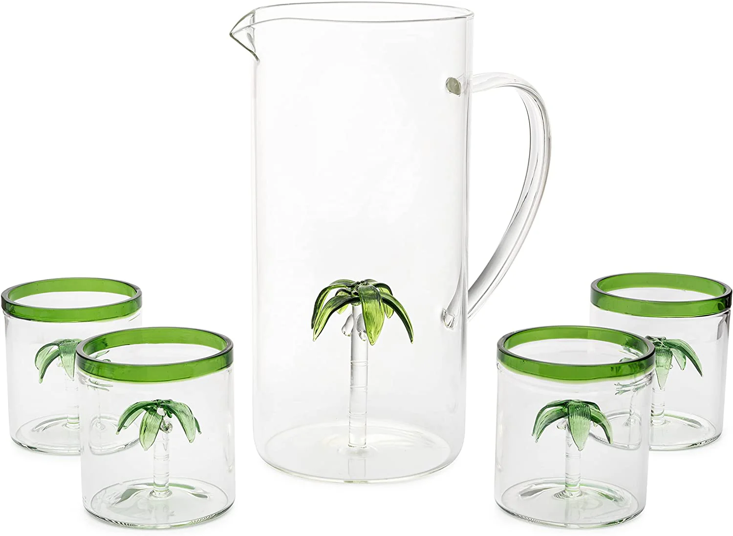 Palm Tree Pitcher & 4 Glasses Set Decanter, 9 oz - Keen Glass Solutions