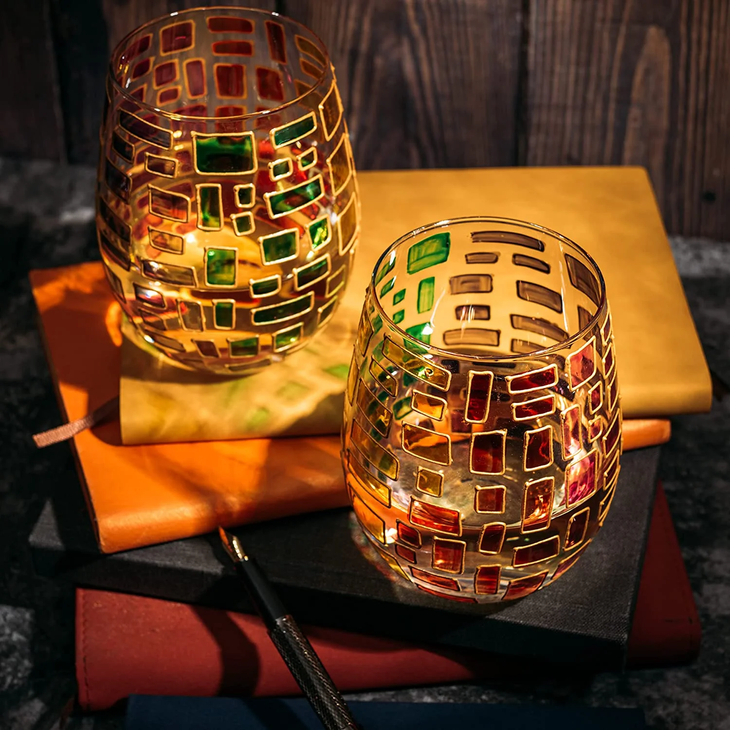 Renaissance Stained Glass Windows, (Stemless Wine Glasses) - Keen Glass Solutions