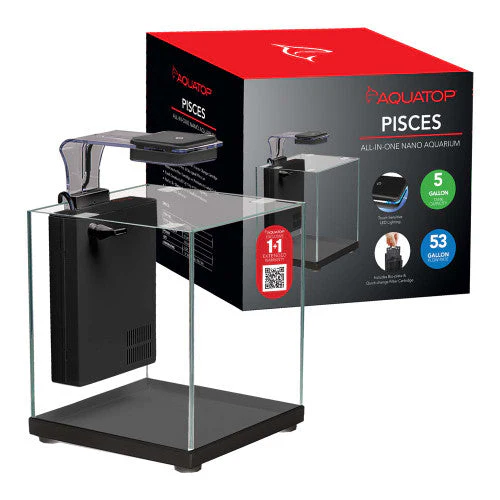 Aquatop PISCES All-in-one Nano Cube Glass Aquarium Kit Black, Clear 5 gal - Keen Glass Solutions