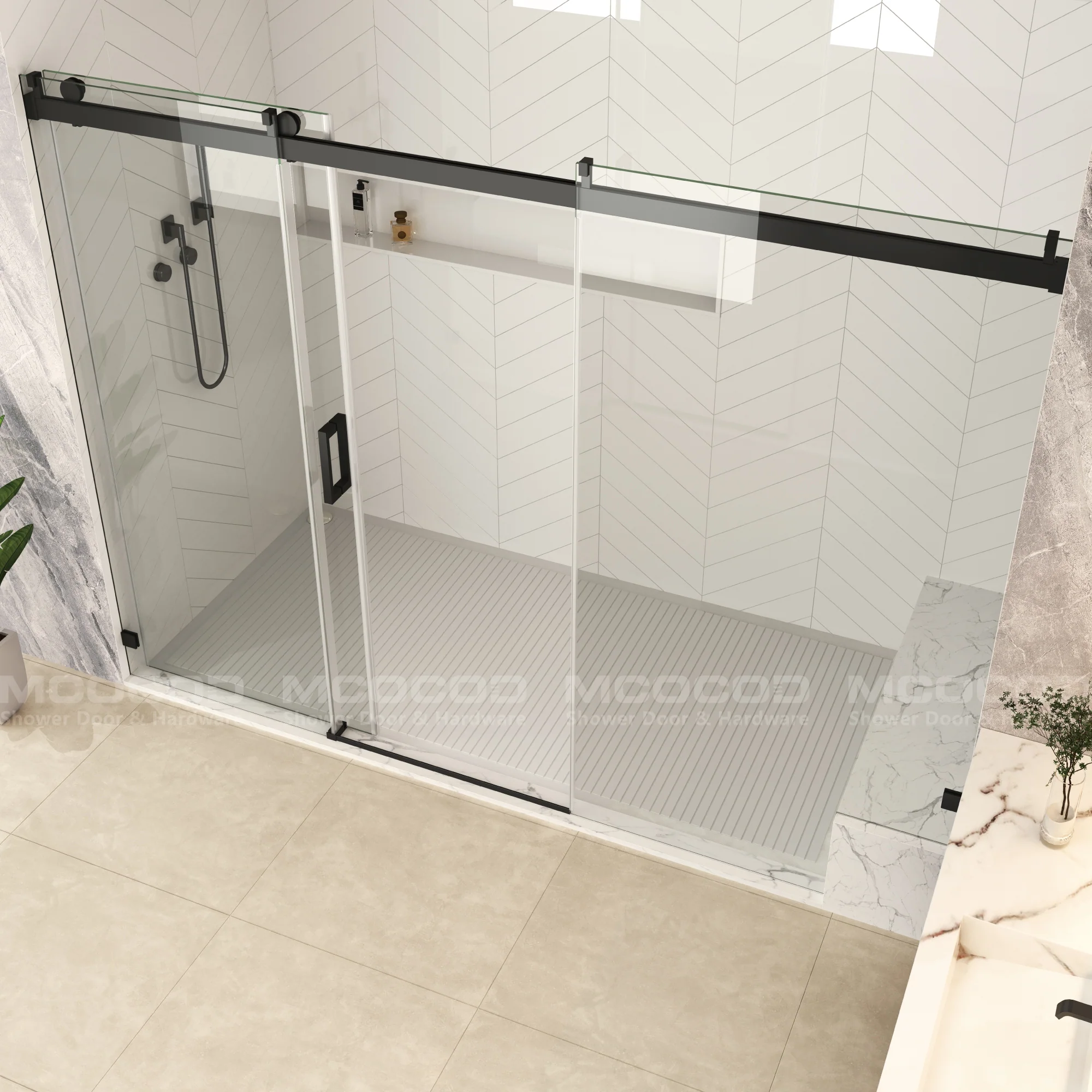 Customize for Large Openings Spaces Soft-Closing Single Sliding Frameless Shower Door - SS08-3A - Keen Glass Solutions
