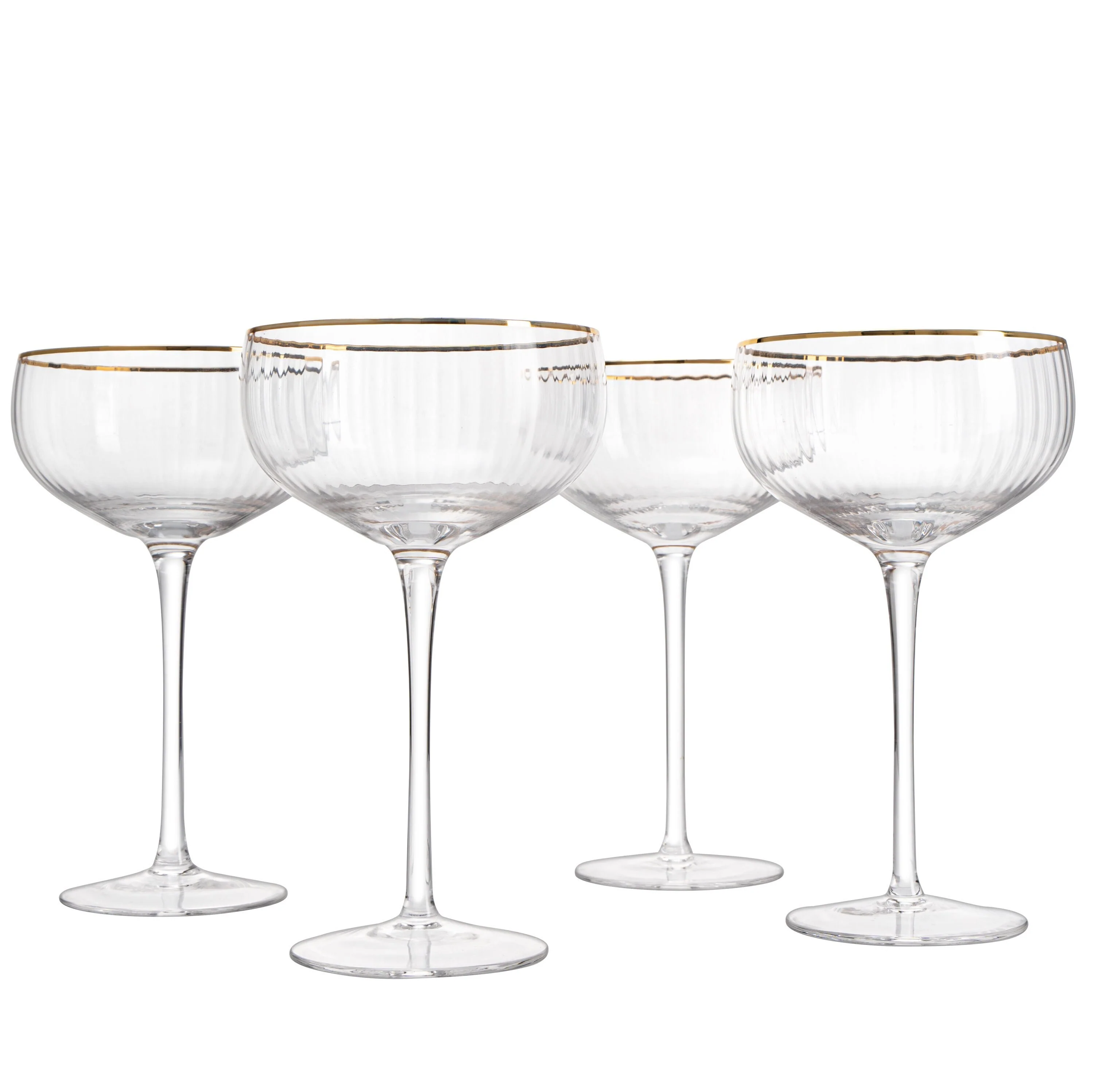 Gold Rim Glasses 7 oz, Set of 4 Gold Rim Classic Manhattan Glasses (Ribbed) - Keen Glass Solutions