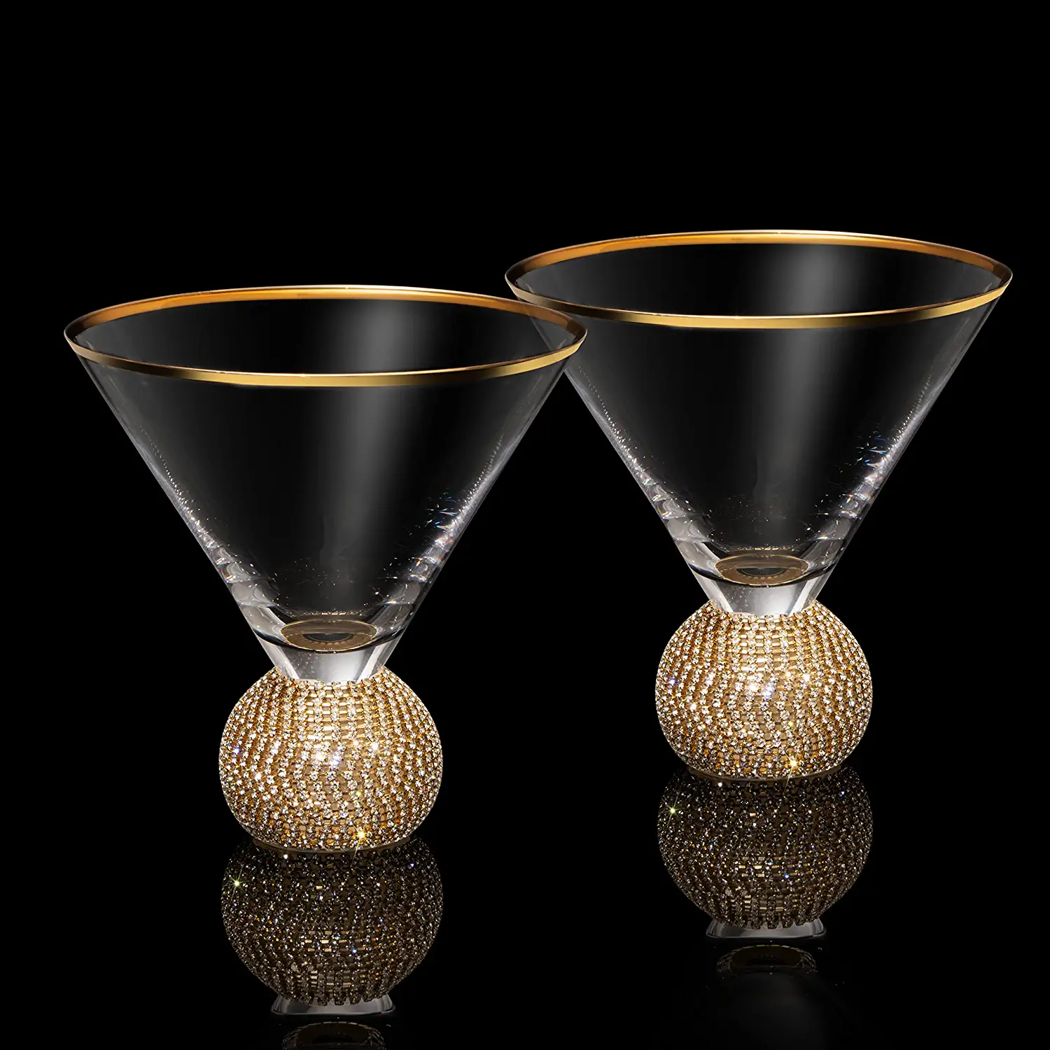 Diamond Studded Martini Glasses Set of 2 - Keen Glass Solutions