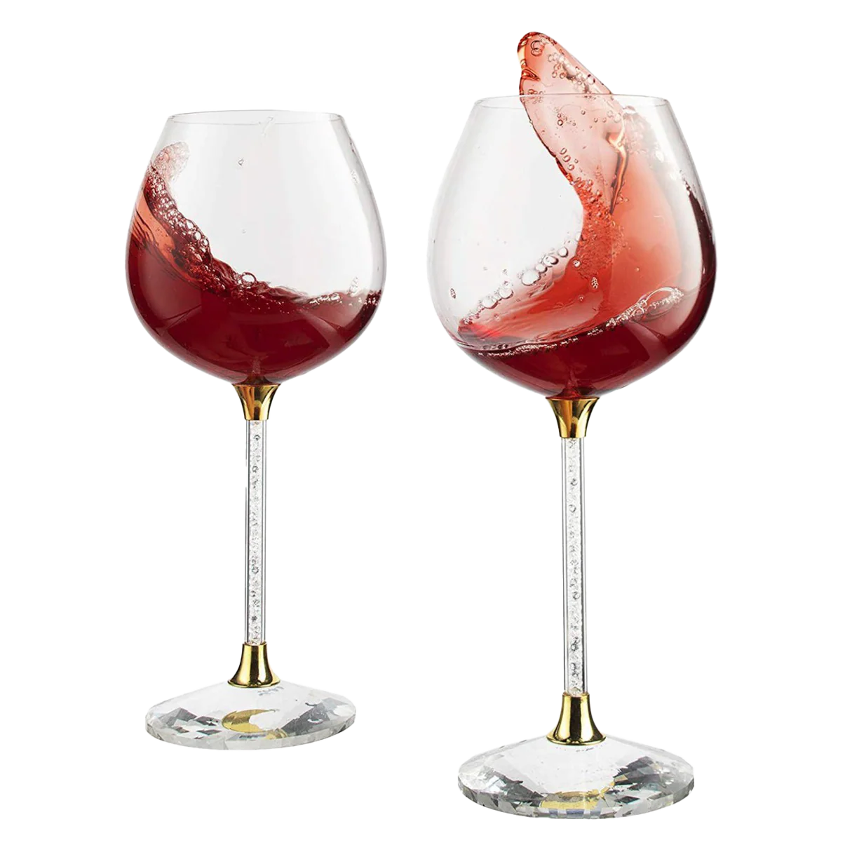 Crystal Wine Glasses Diamond Filled Stem, Large 18 Ounces - Keen Glass Solutions