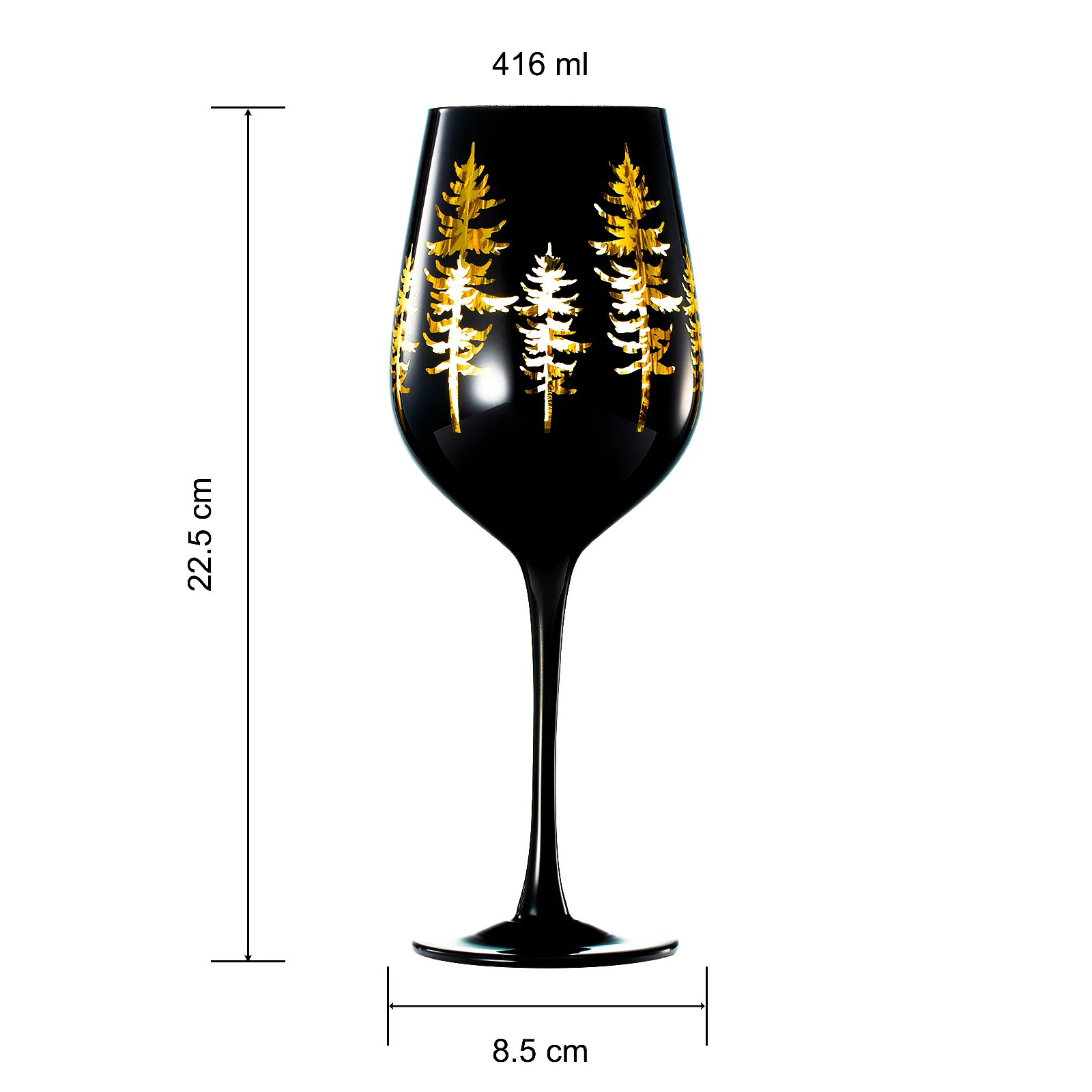 Crystal Winter Trees Black & Gold Stemmed Wine Glasses - Set of 2 - Keen Glass Solutions