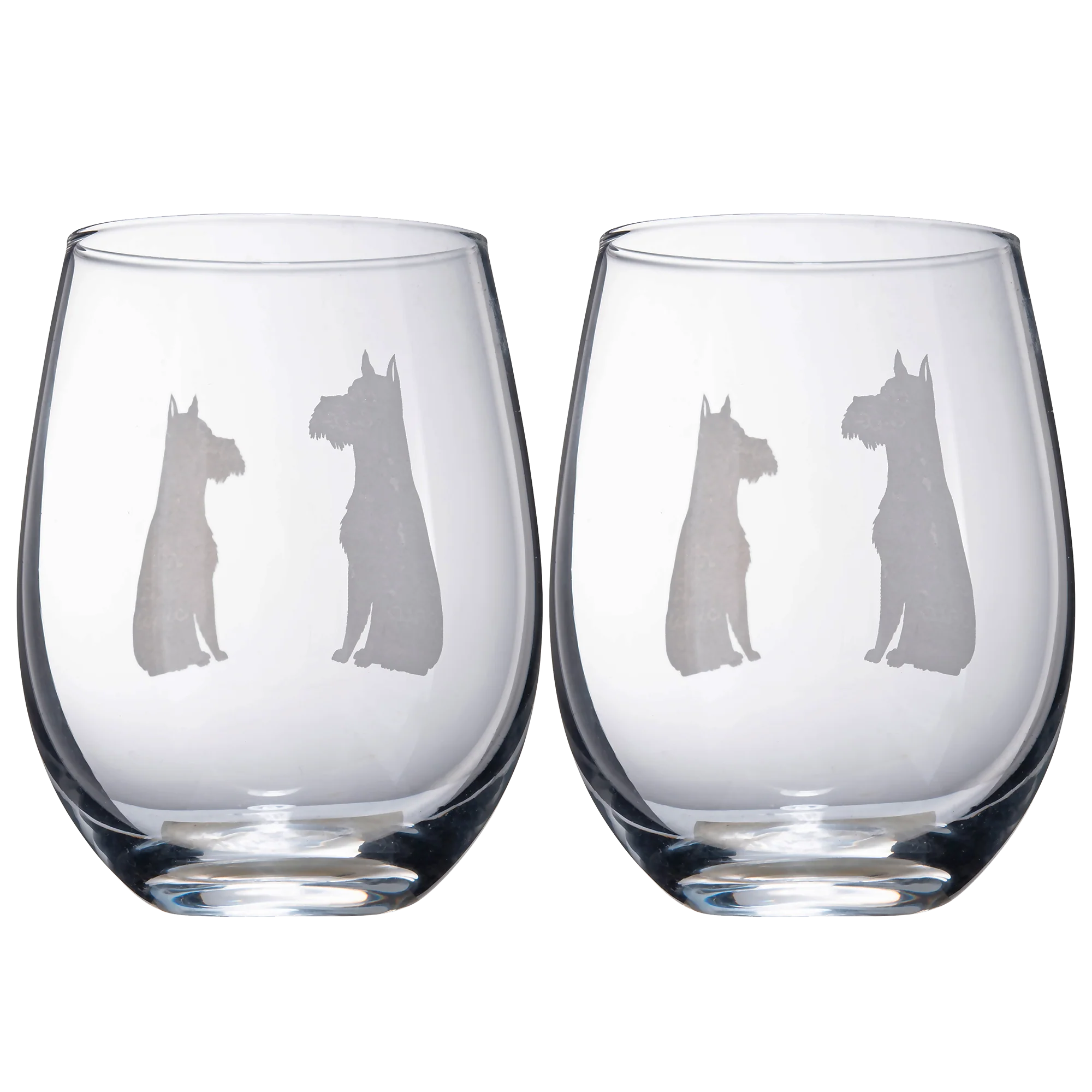 Set of 2 Dog Stemless Schnauzer Wine Glasses - Keen Glass Solutions