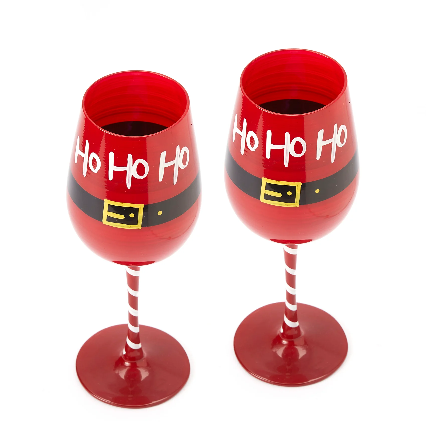 Ho Ho Ho Santa's Christmas Stemmed Wine & Water Glasses - Set of 2 - Keen Glass Solutions