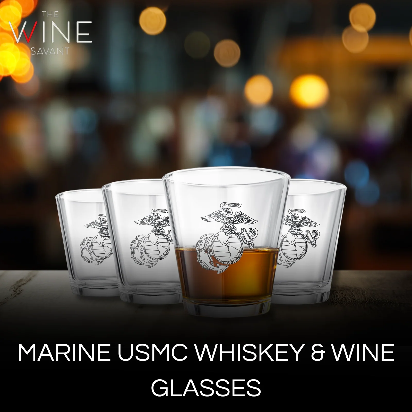 Marine USMC Whiskey & Wine Glasses Set of 4 - Keen Glass Solutions