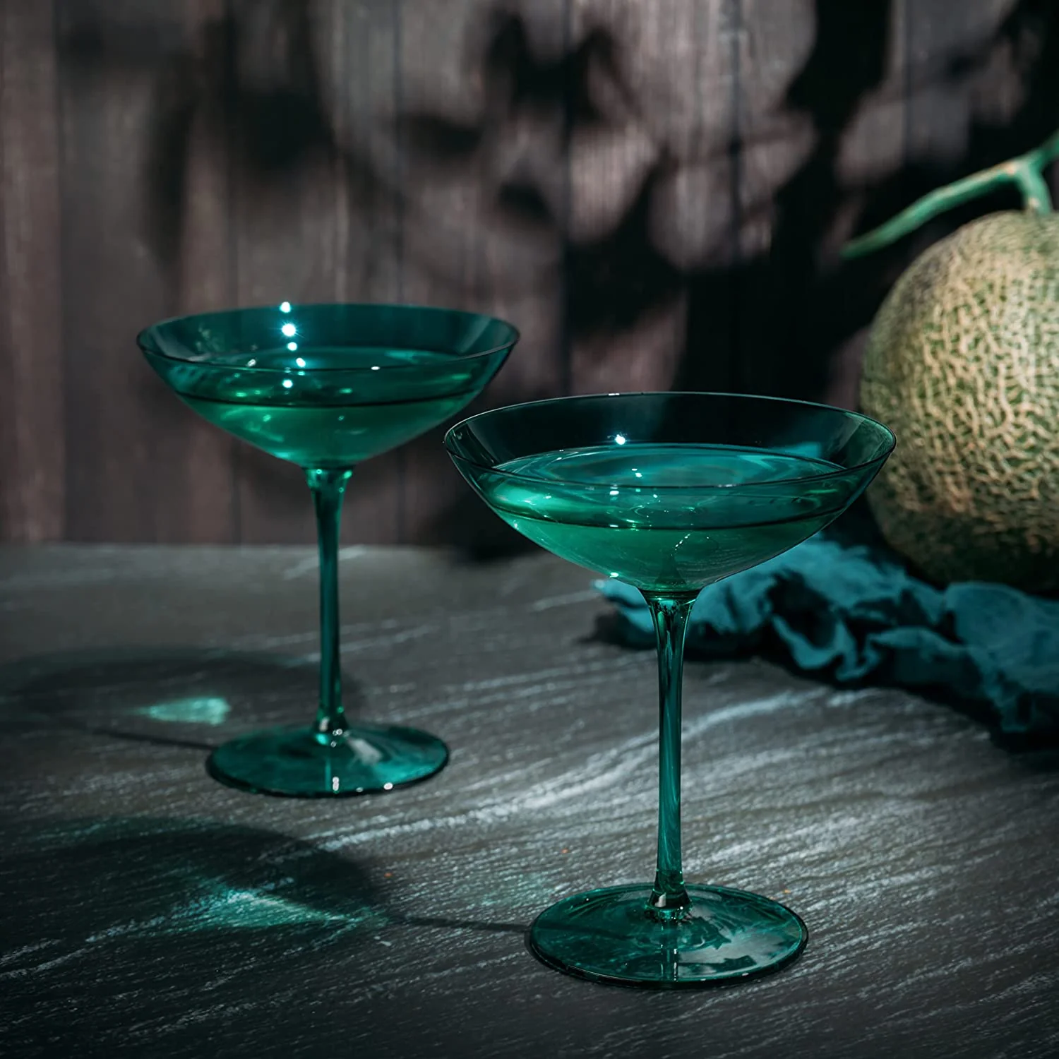 Champagne Coupes 12oz by The Wine Savant - (2, Teal) - Keen Glass Solutions