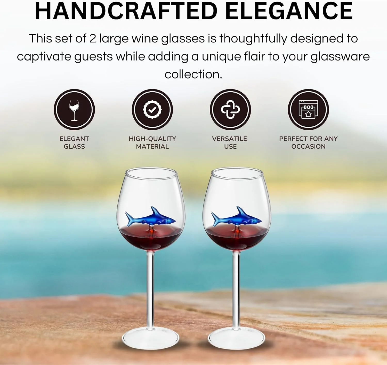 Shark-Inspired Wine Glasses Set of 2 – 13oz - Keen Glass Solutions