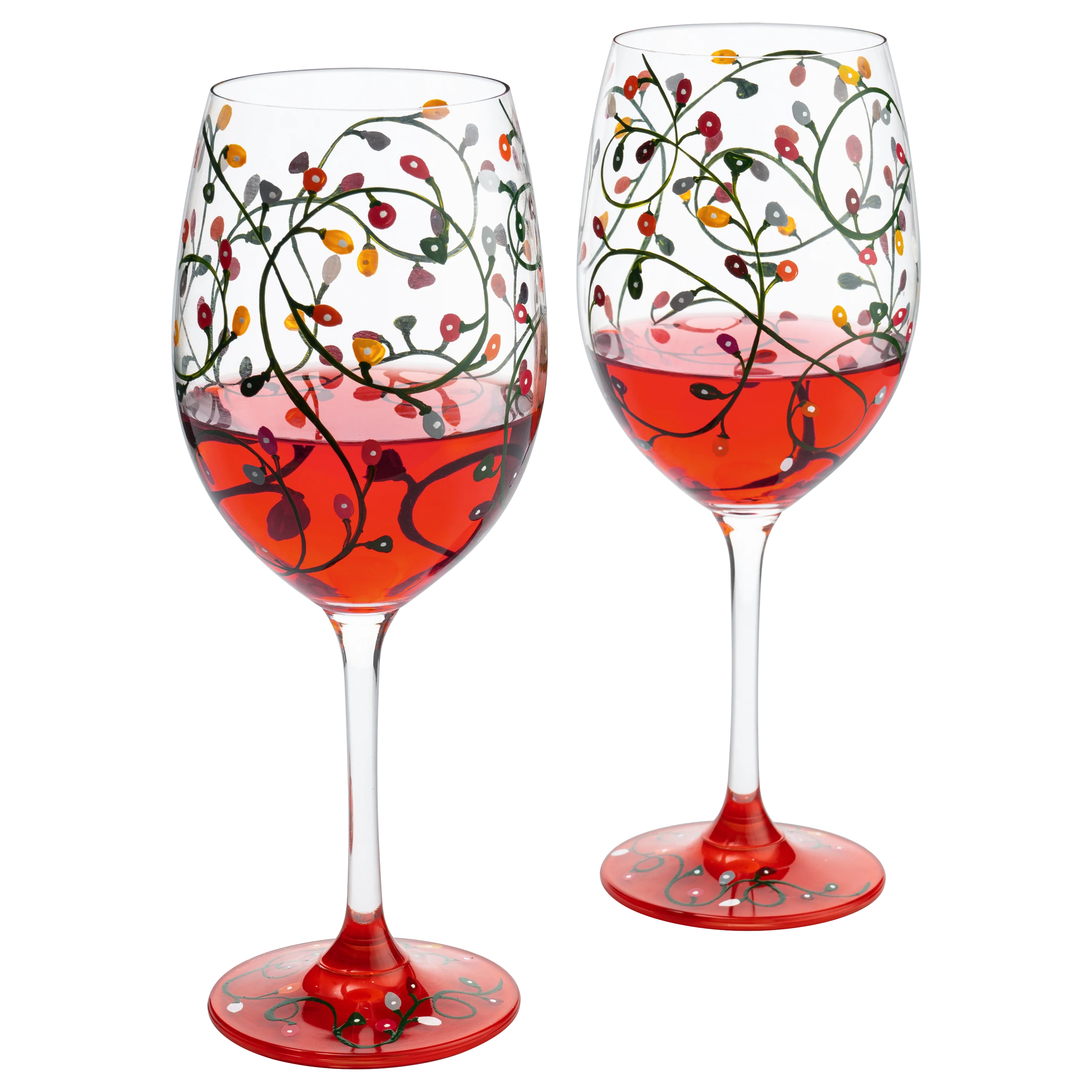 Stemmed Christmas Lights Wine Glasses Set of 2 - Keen Glass Solutions