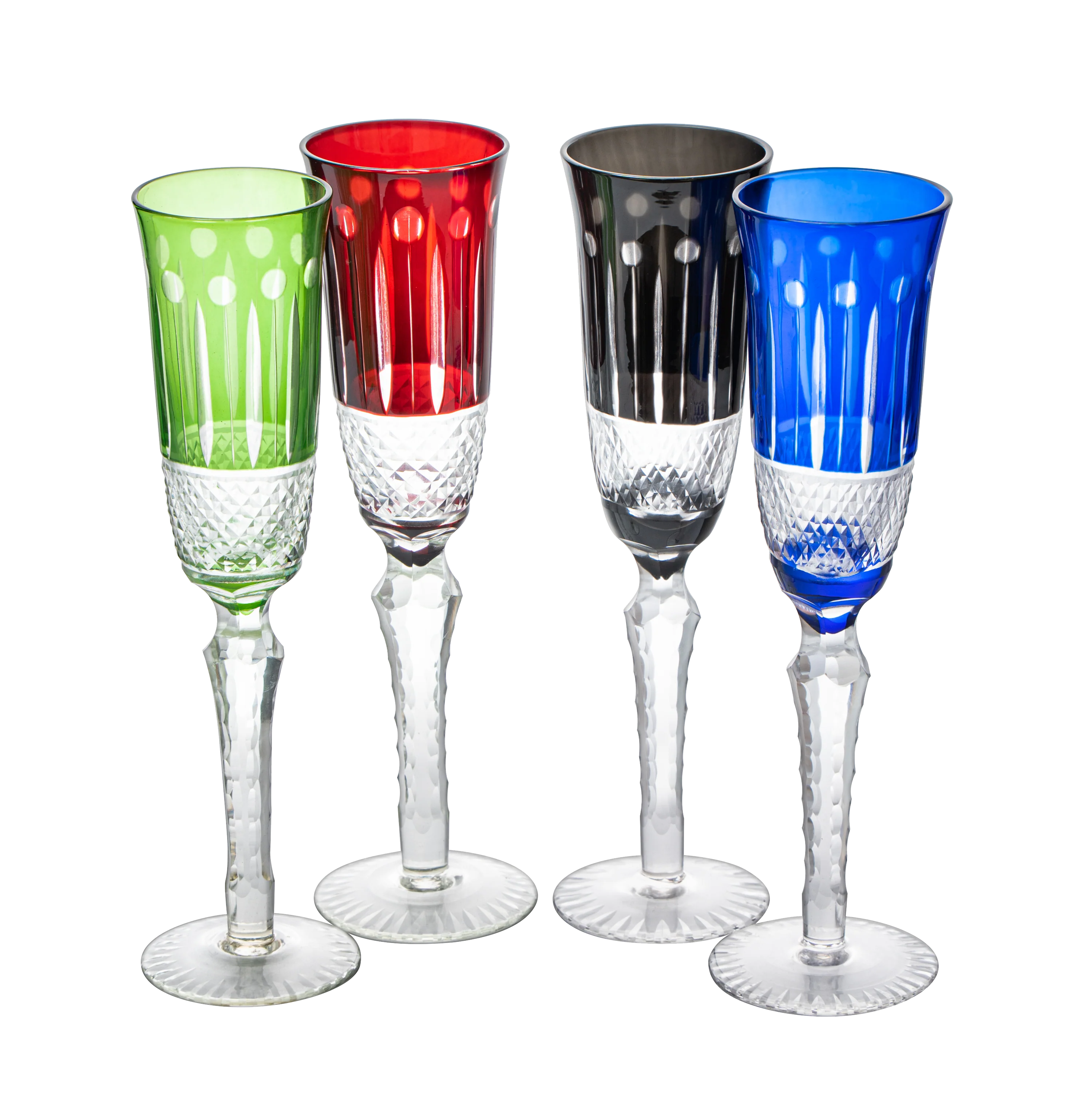 Crystal Italian Multicolor Design Flutes - 4 Set - 5oz 9