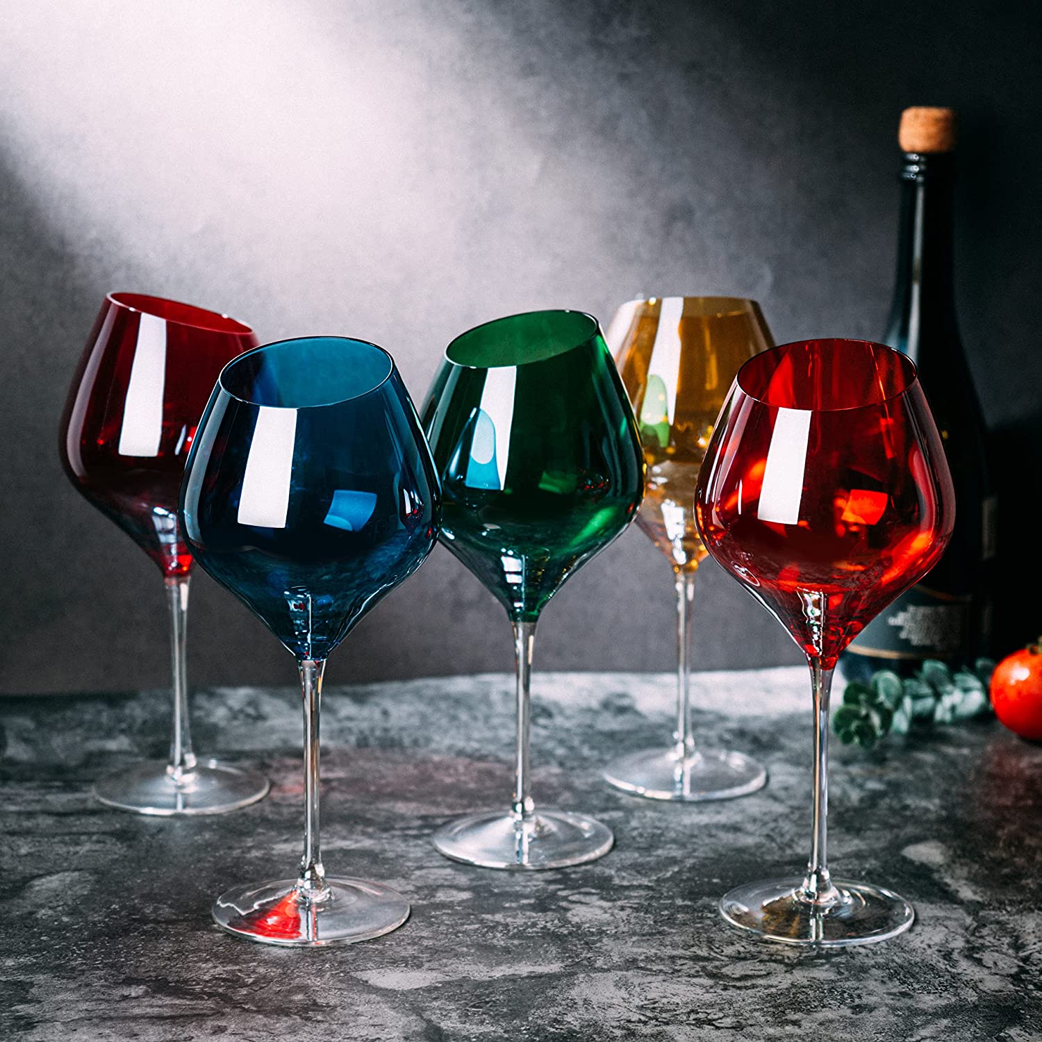 Slanted Rim Colored Wine Glasses – Set of 5 - Keen Glass Solutions