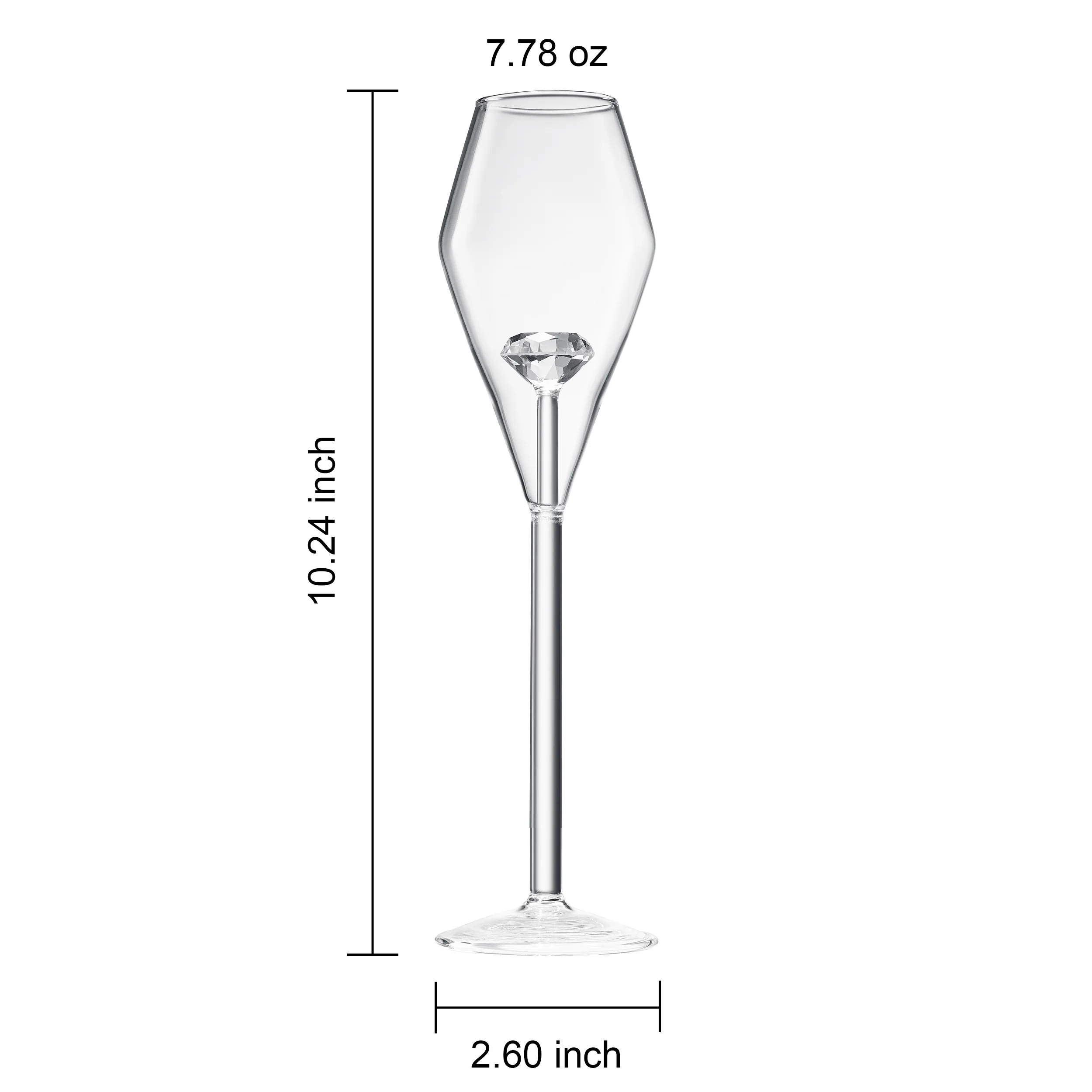 Champagne Flute Glassware | Set of 2, 7.8 OZ | Diamond Stemmed Glass - Keen Glass Solutions