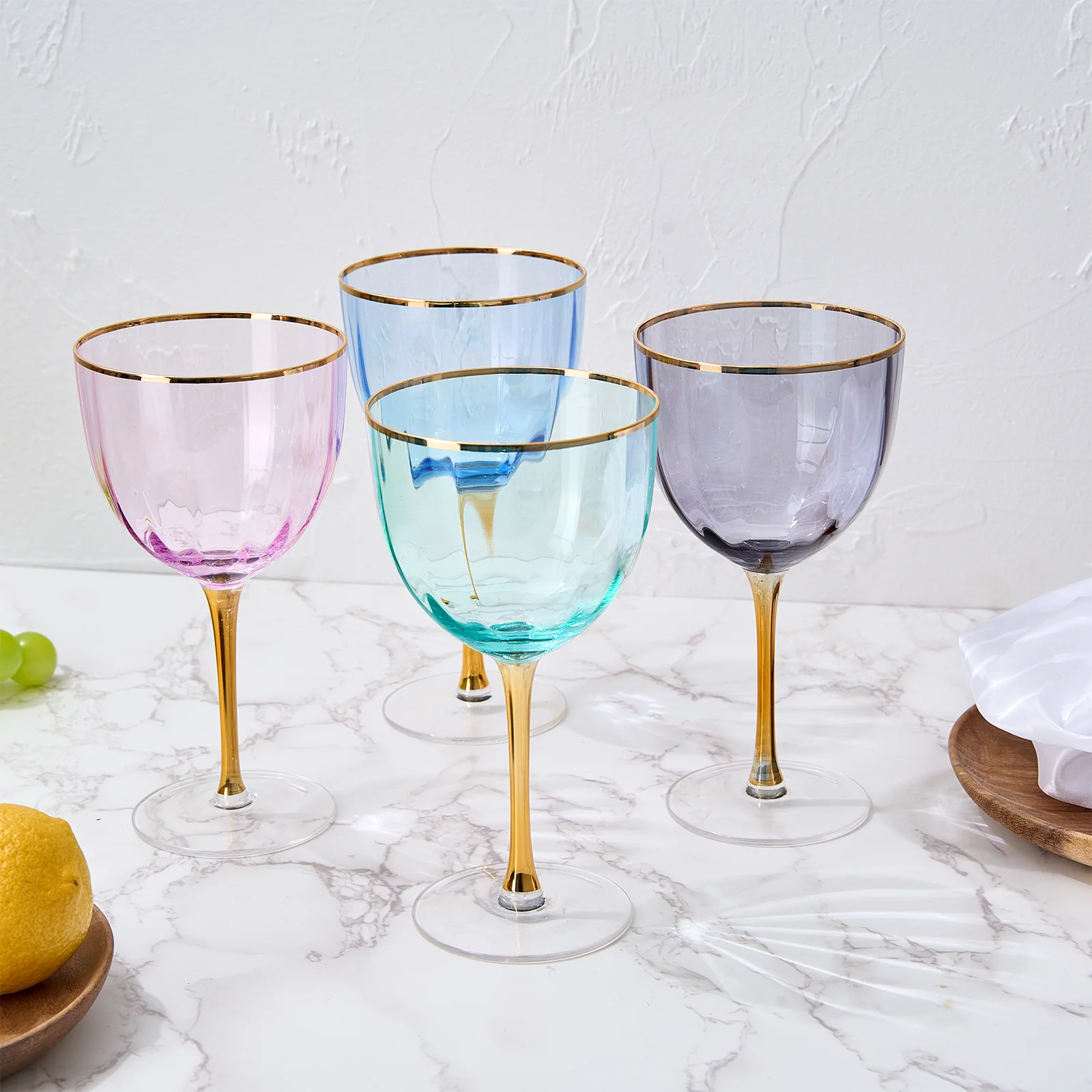 Art Deco Colored Crystal Wine Glass Set of 4, Large 18oz - Keen Glass Solutions