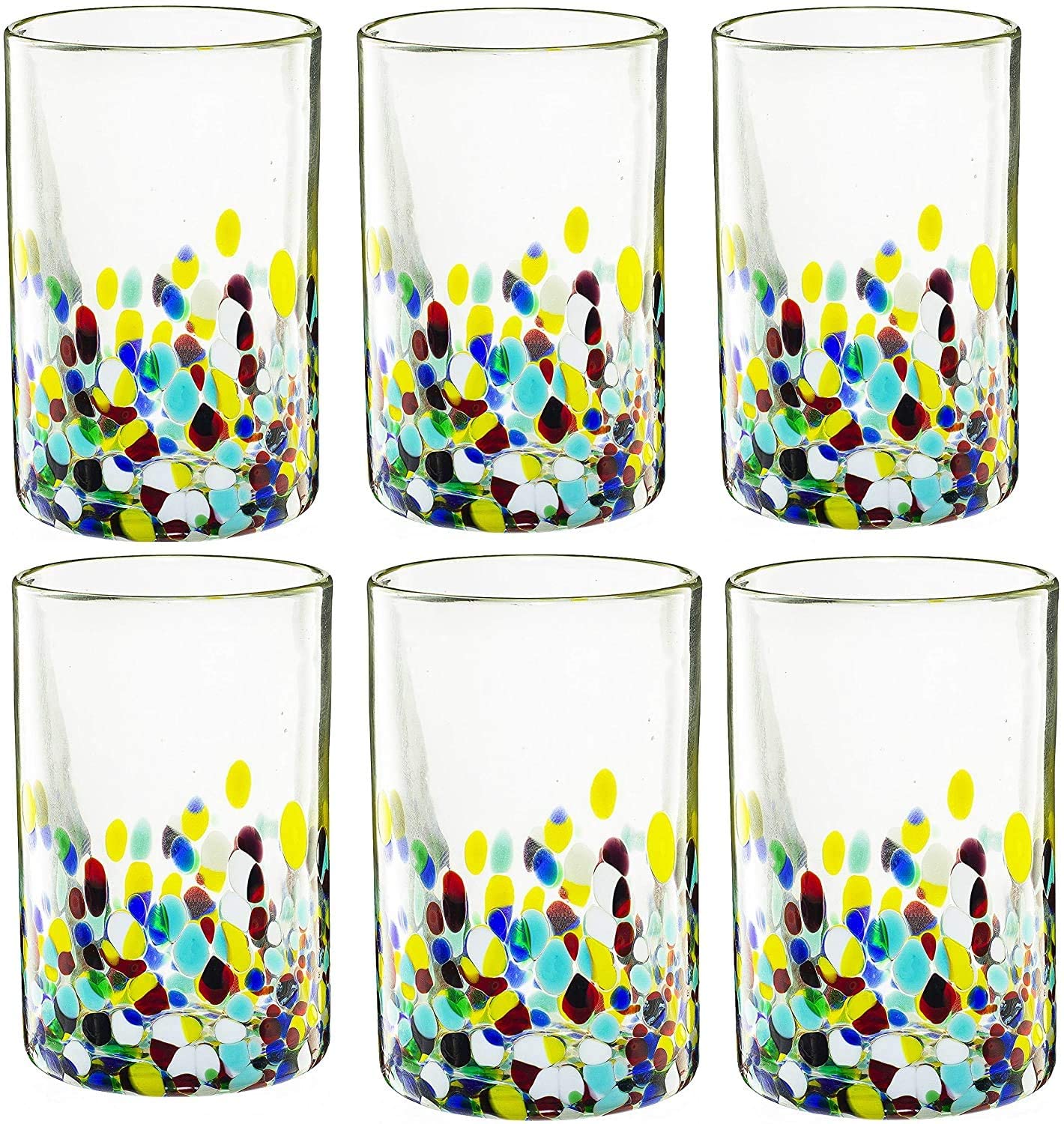 Hand Blown Mexican Drinking Glasses – Set of 6 (Climbing Confetti) - Keen Glass Solutions