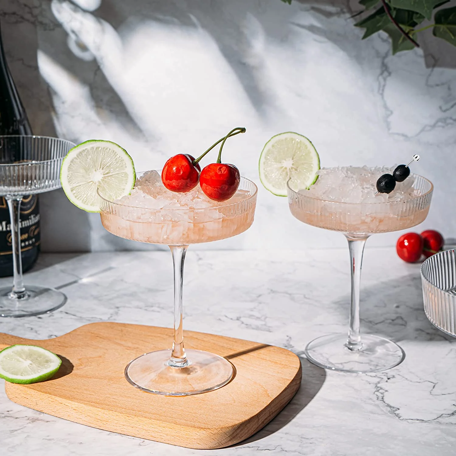 Ribbed Coupe Cocktail Glasses 8 oz | Set of 4 (Clear) - Keen Glass Solutions
