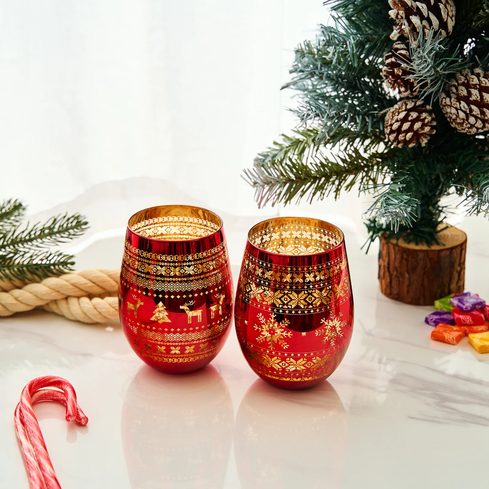 Crystal Christmas Tree Wine & Water Glasses - Set of 2 - Keen Glass Solutions