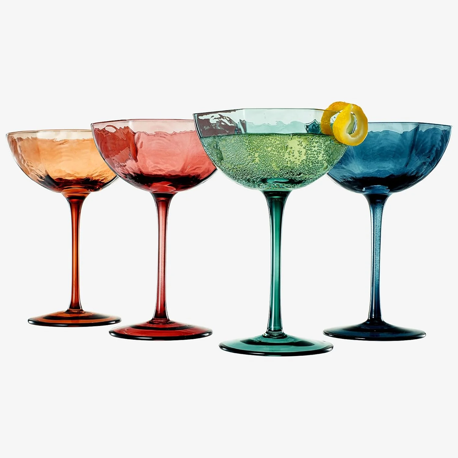 Martini & Champagne Luxury Angled Coupe Glasses 6 oz | Set of 4 | Muted Colored - Keen Glass Solutions