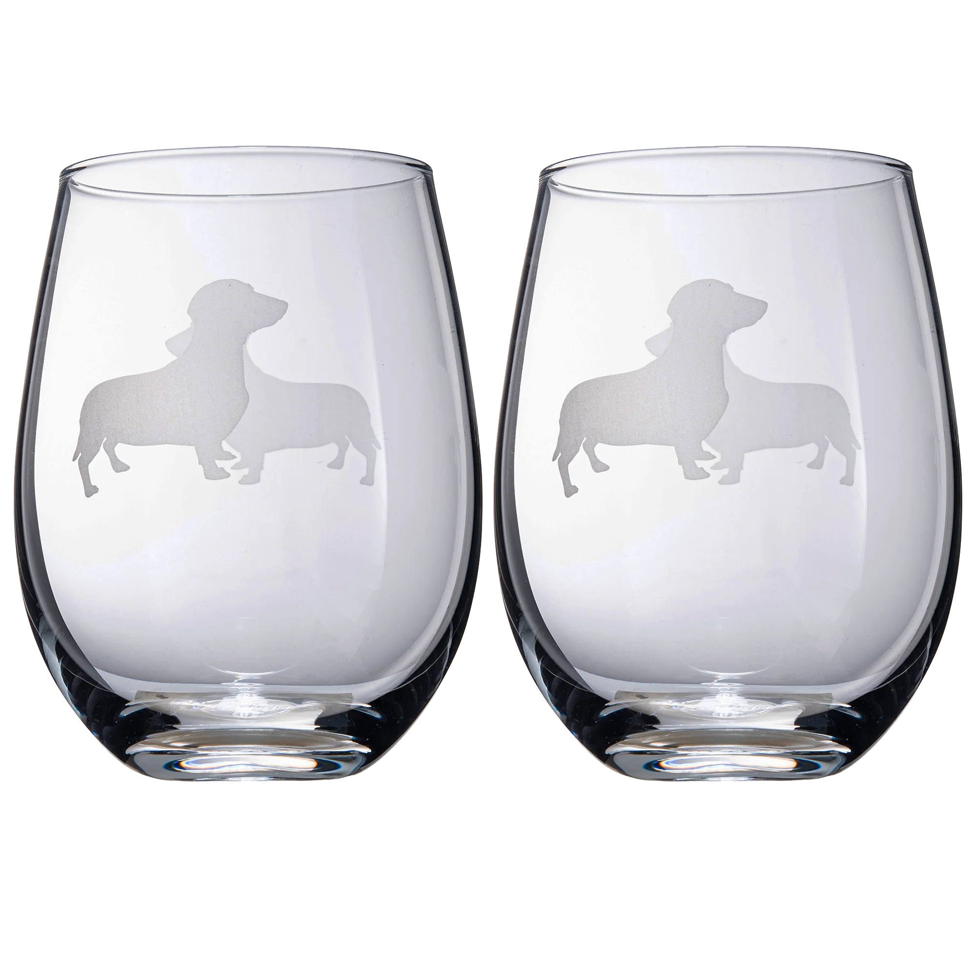 Set of 2 Dog Daschund Stemless Wine Glasses - Keen Glass Solutions