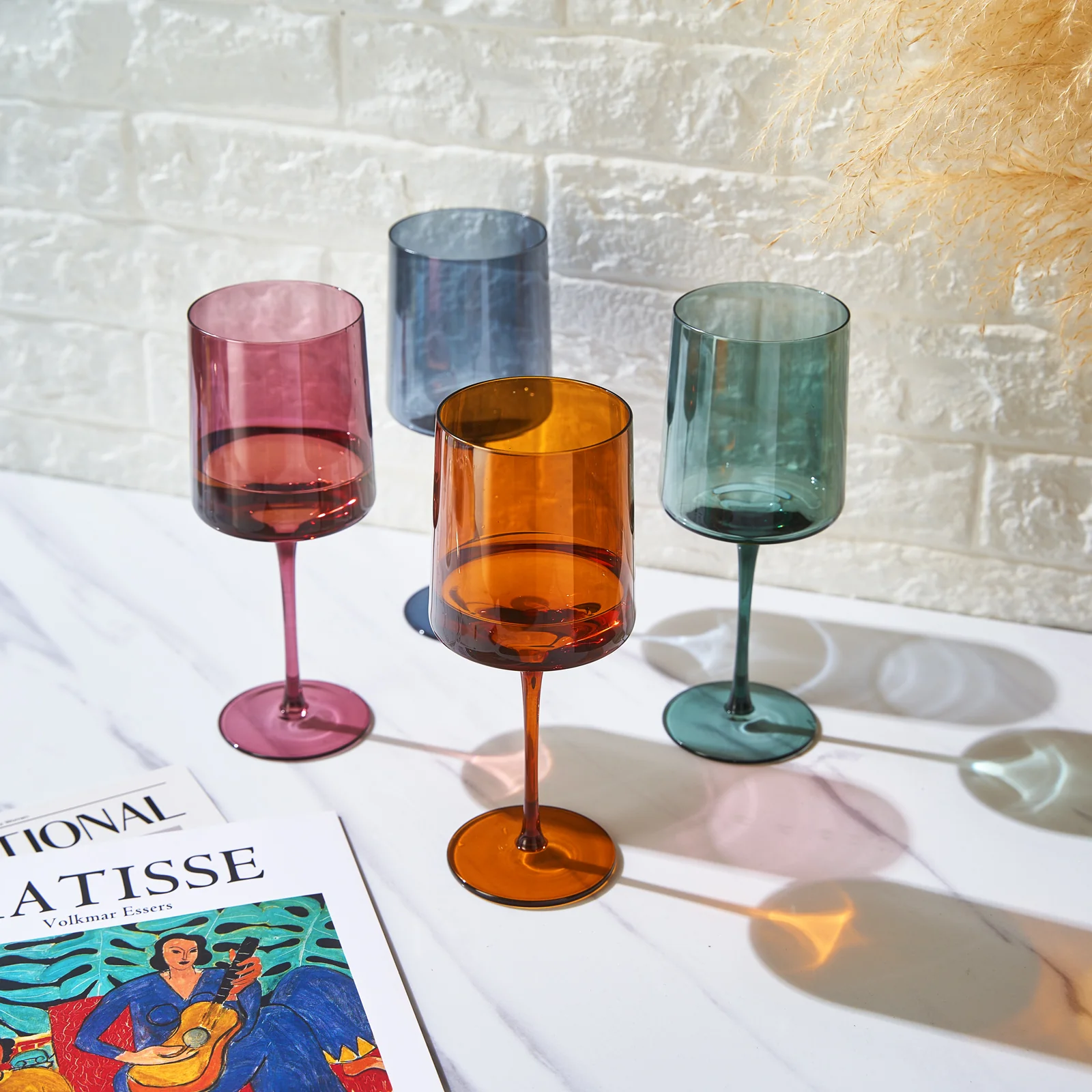 Muted Colored Square Crystal Wine Glasses Set of 4 - Large 13.5 oz - Keen Glass Solutions
