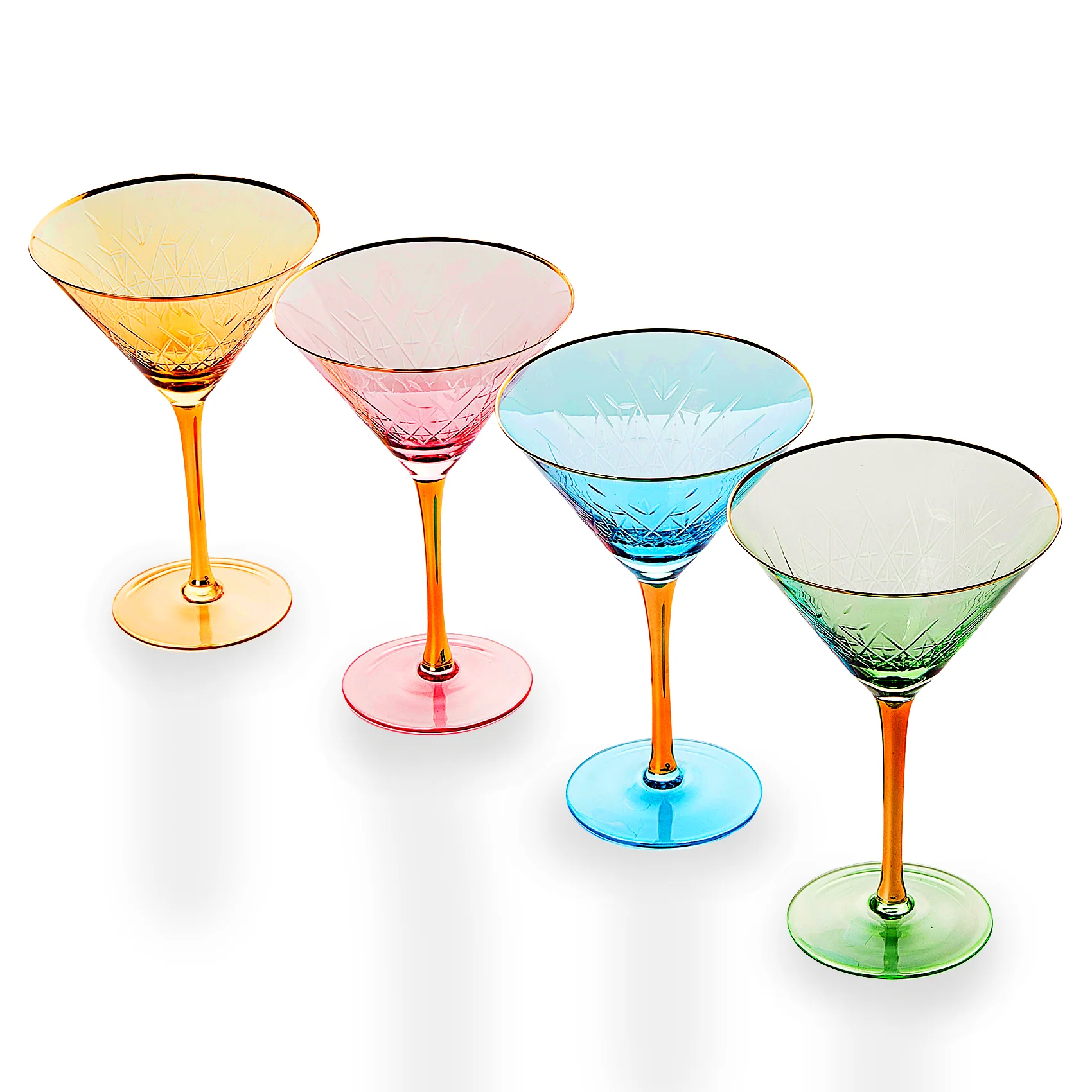 Crystal Gold Rimmed Champagne, Martini, Cocktails Glasses - Set of 4 - Keen Glass Solutions