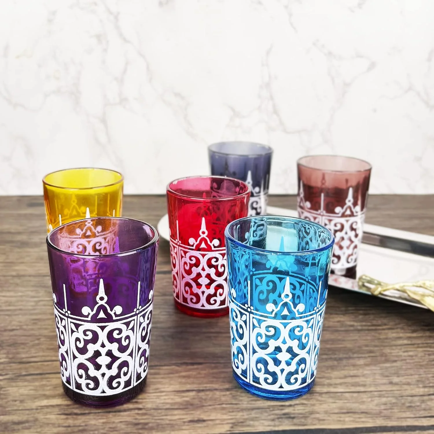 Moroccan Glasses Artisan Hand-Made Multipurpose 170 ml 6 oz Tea (6 Colors) - Keen Glass Solutions