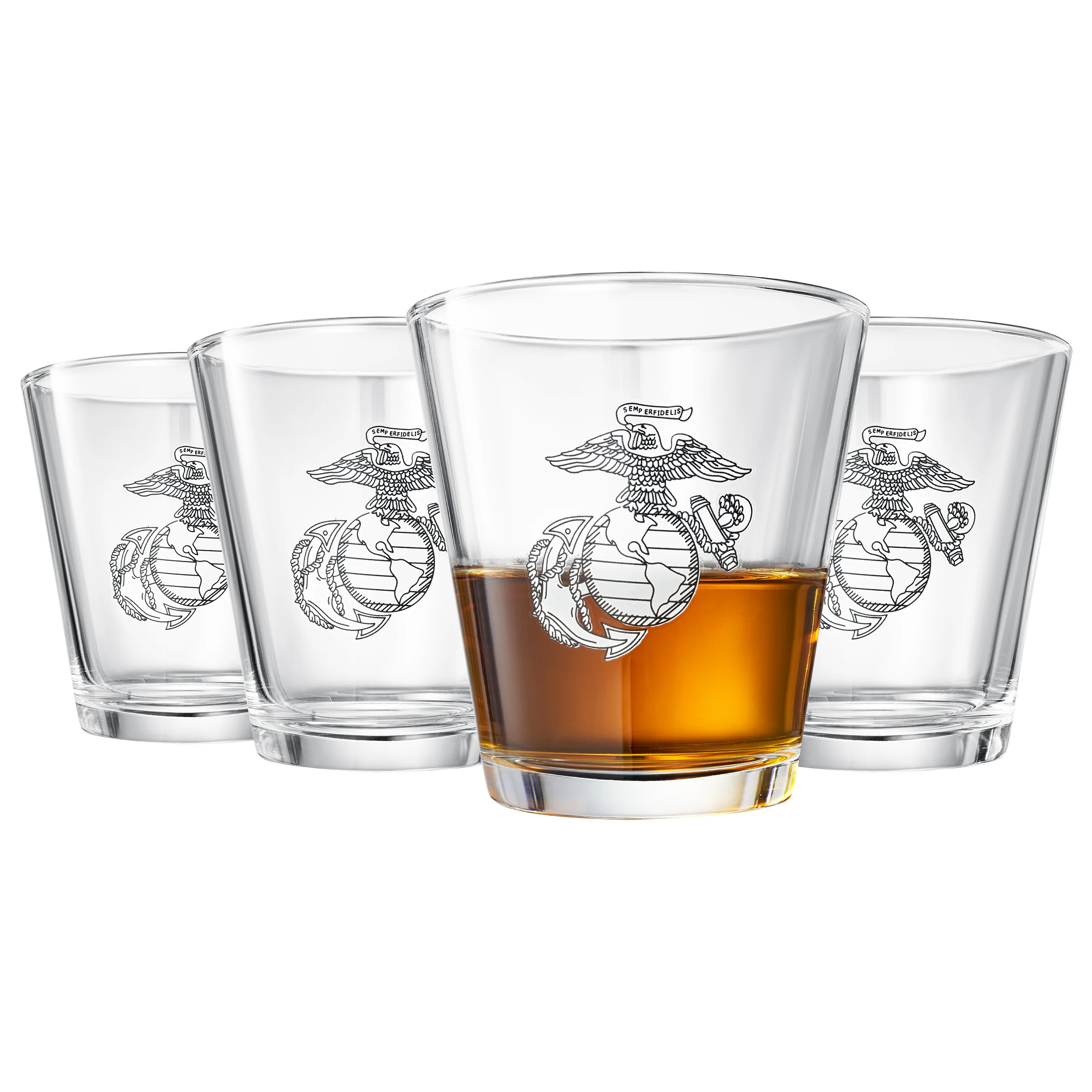 Marine USMC Whiskey & Wine Glasses Set of 4 - Keen Glass Solutions