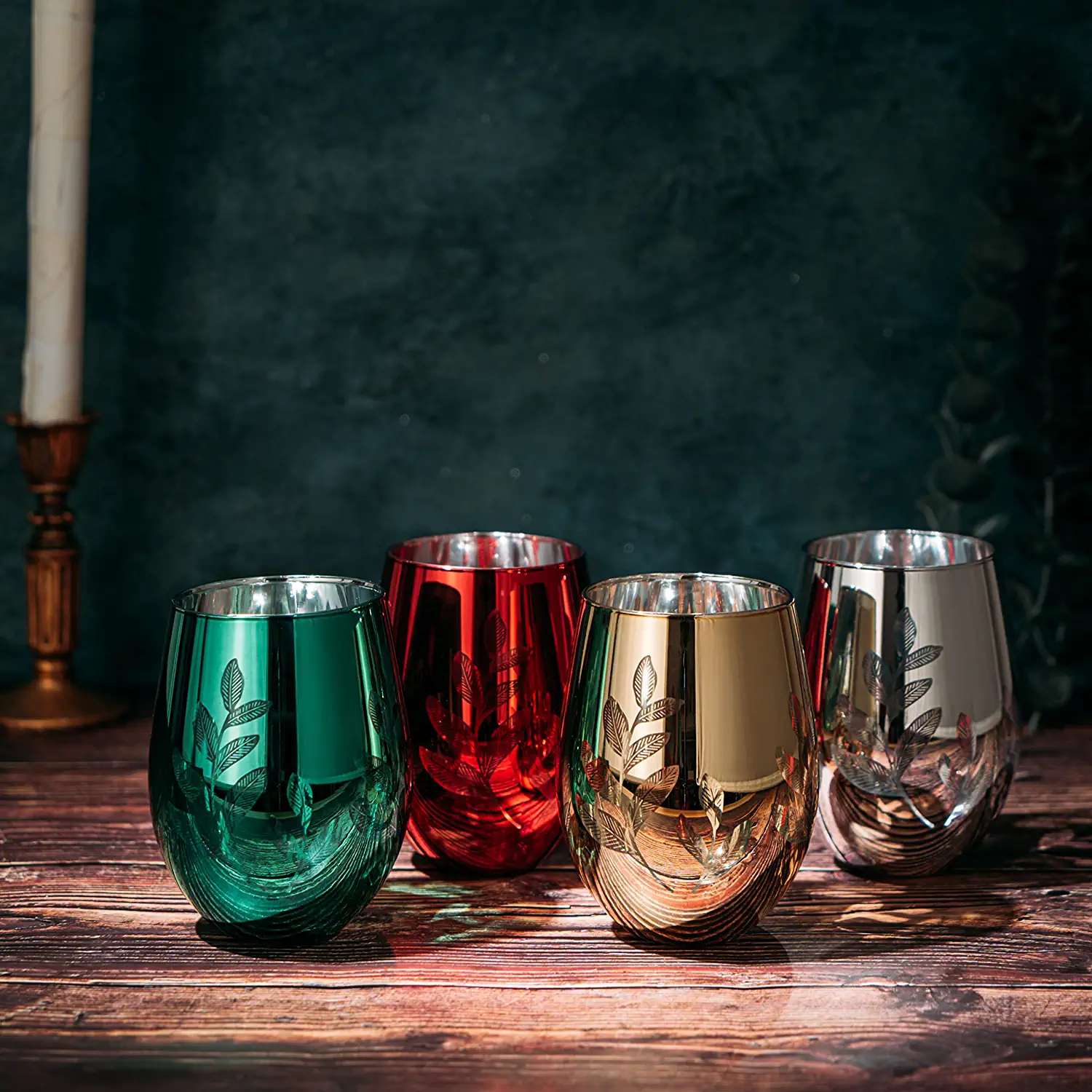 Multicolor 4-Piece Tree Stemless Wine & Water Glasses (Stemless) - Keen Glass Solutions
