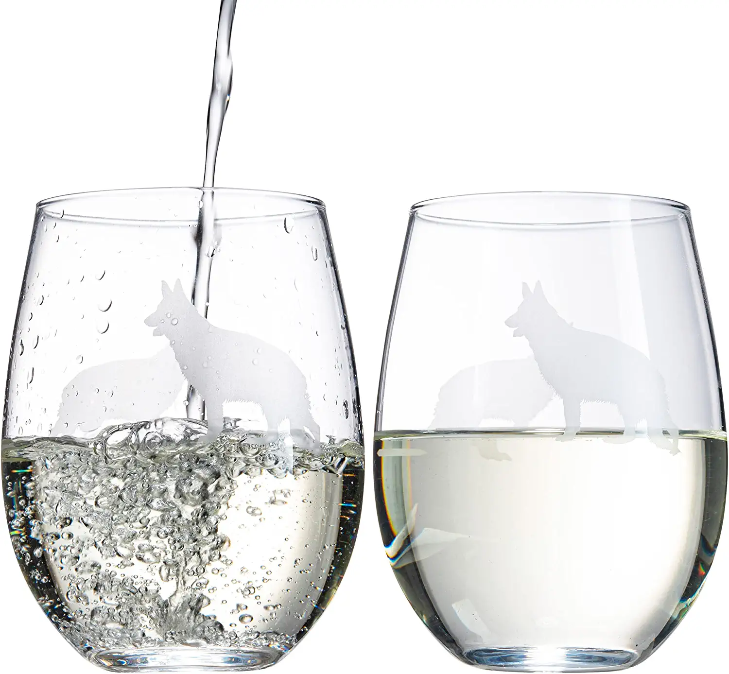 Set of 2 Dog Stemless German Shepherd Wine Glasses - Keen Glass Solutions
