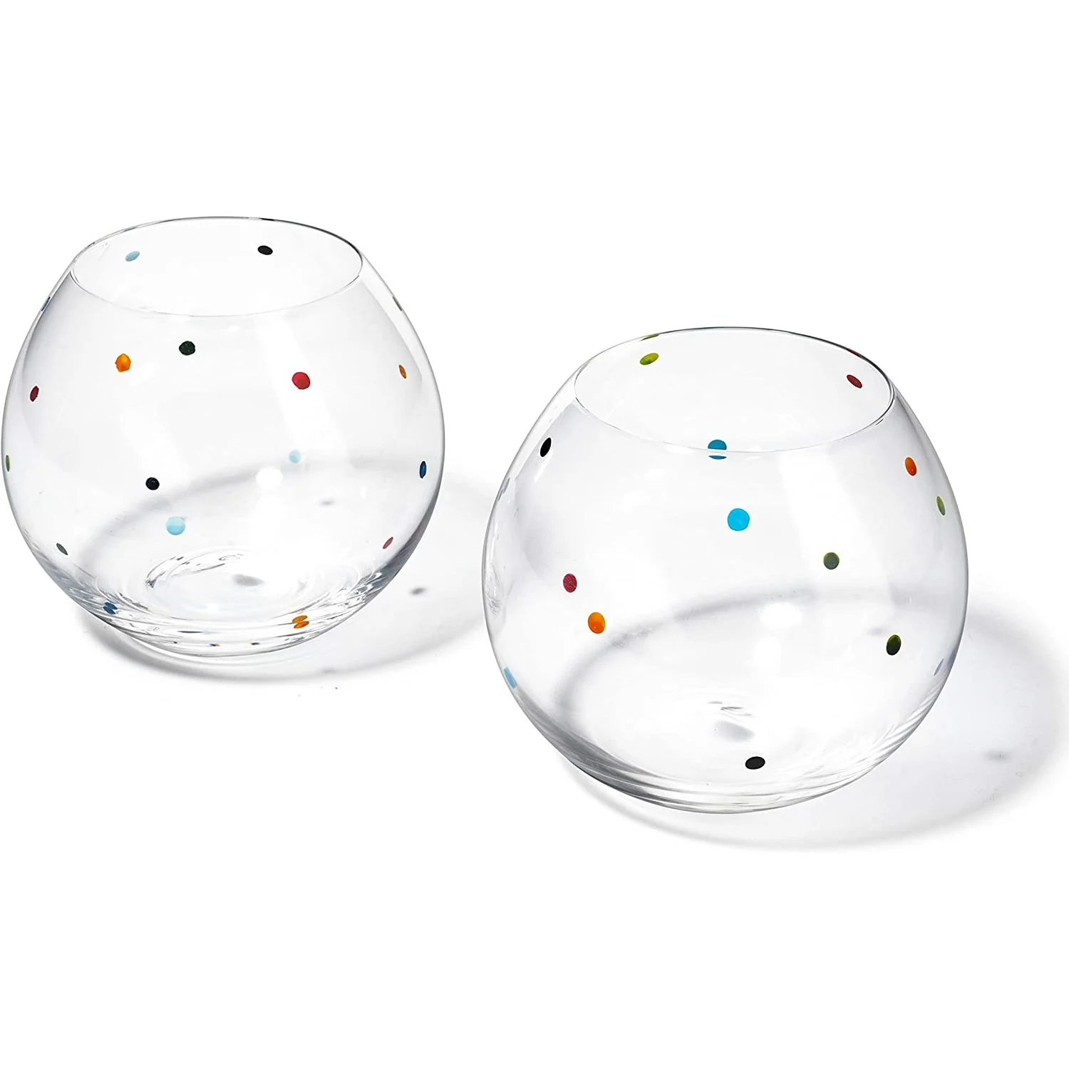 Polka Dot Set of 2 Stemless Bubble Wine Glasses 18 oz - Keen Glass Solutions