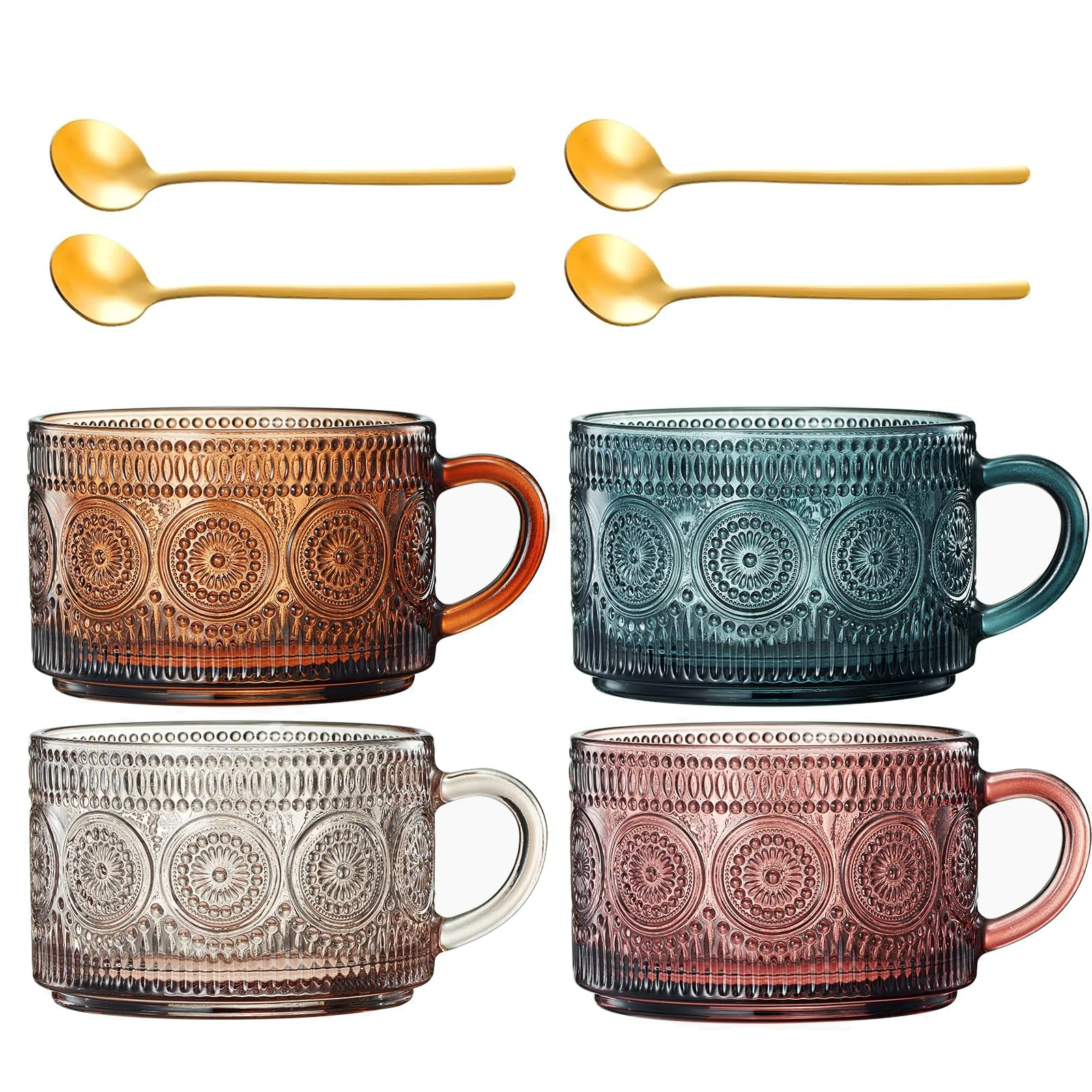 Colored Vintage Coffee Mug Set | Set of 4 | 15oz (Muted) - Keen Glass Solutions
