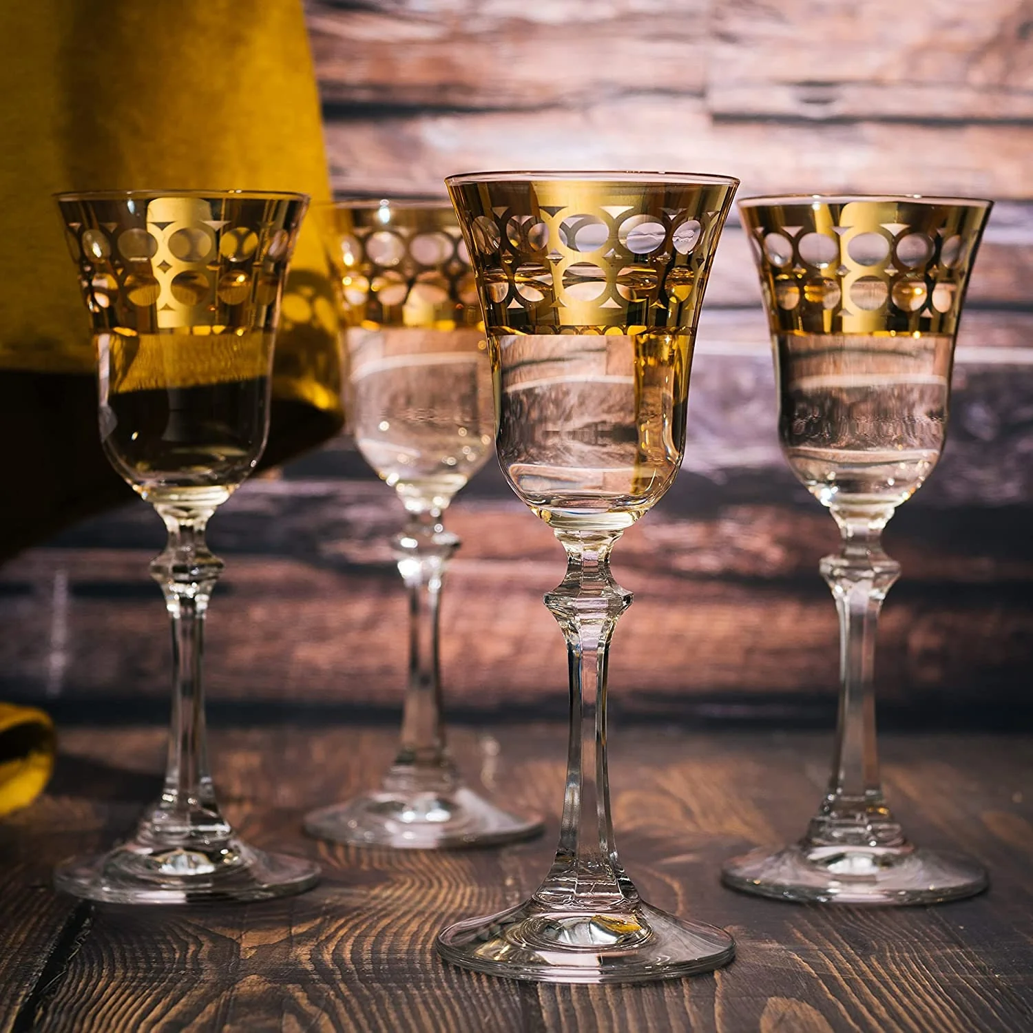 Crystal Gold Italian Design Red Wine Glasses Double-Row Gold -Set of 4 - Keen Glass Solutions