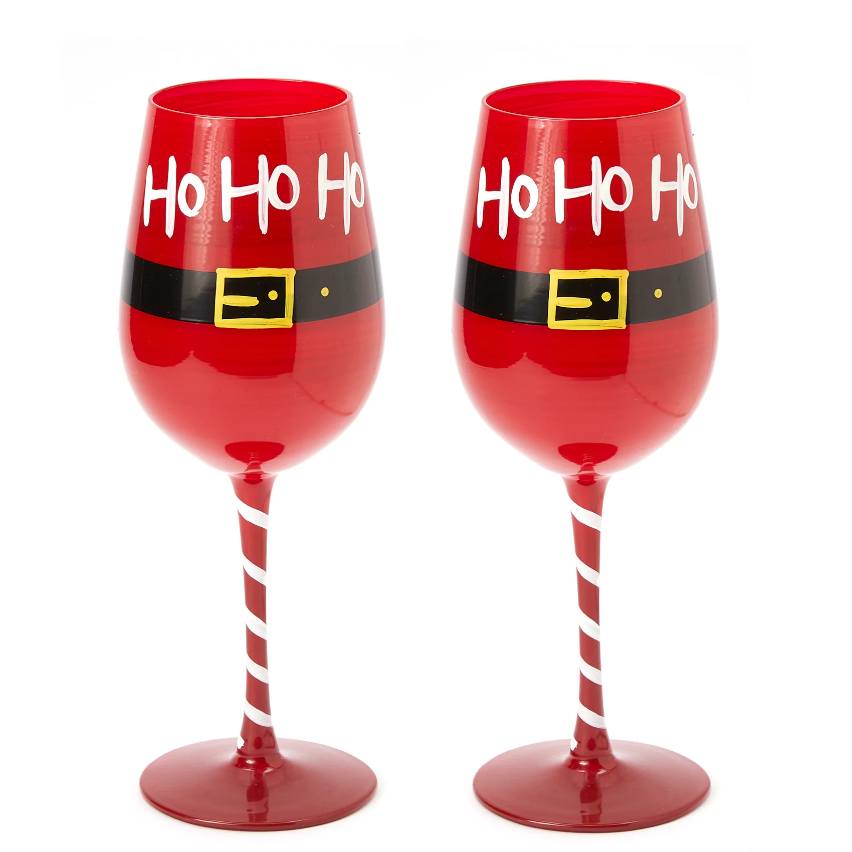 Ho Ho Ho Santa's Christmas Stemmed Wine & Water Glasses - Set of 2 - Keen Glass Solutions