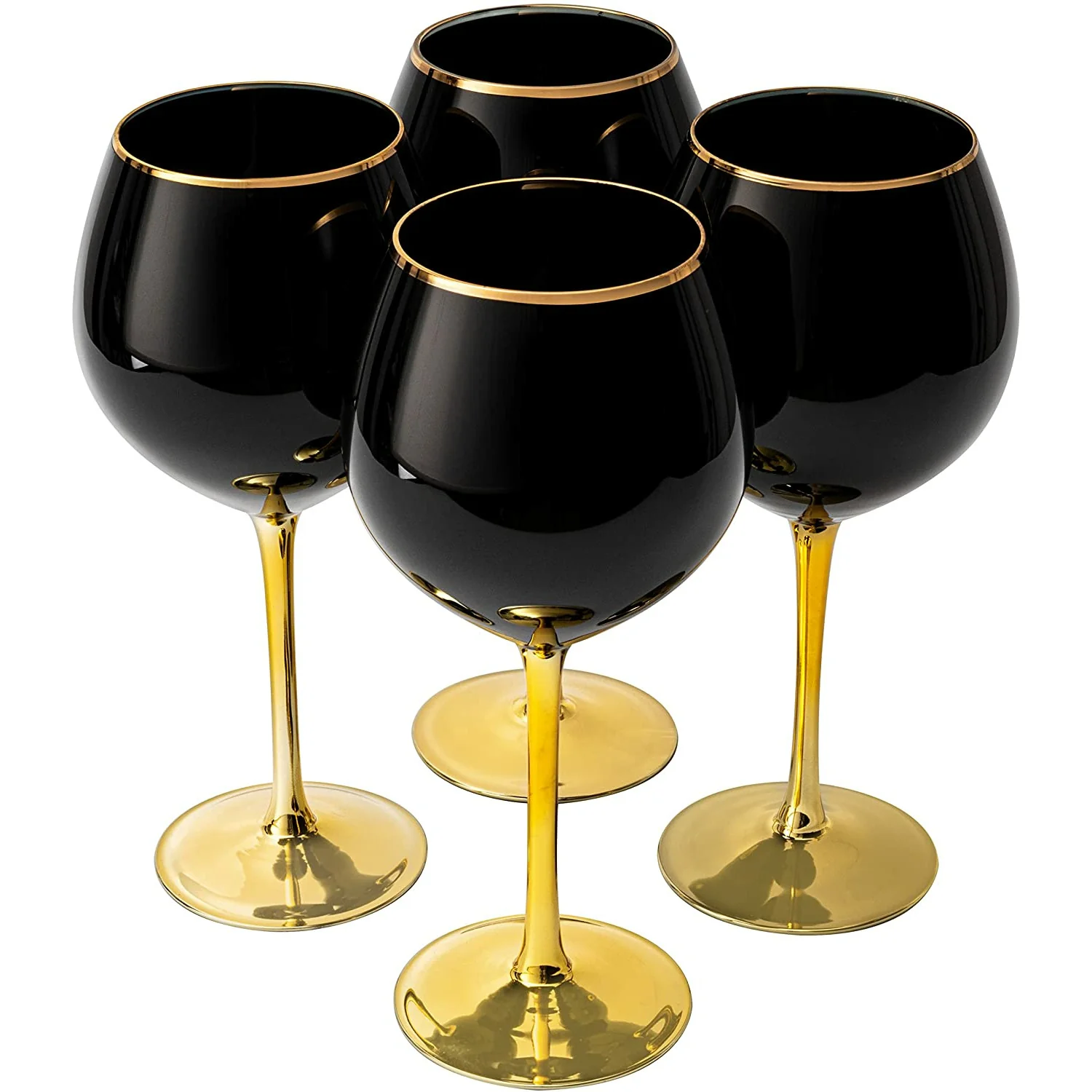The Wine Savant Set of 4 Black Wine Glasses Gold Stemmed 14 oz - Keen Glass Solutions