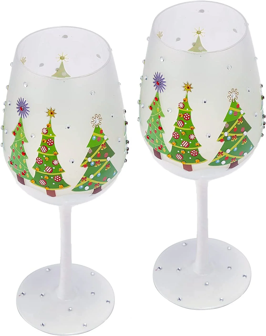 Set of 2 Stemmed Christmas Tree Design Wine Glasses - 14 oz - Keen Glass Solutions