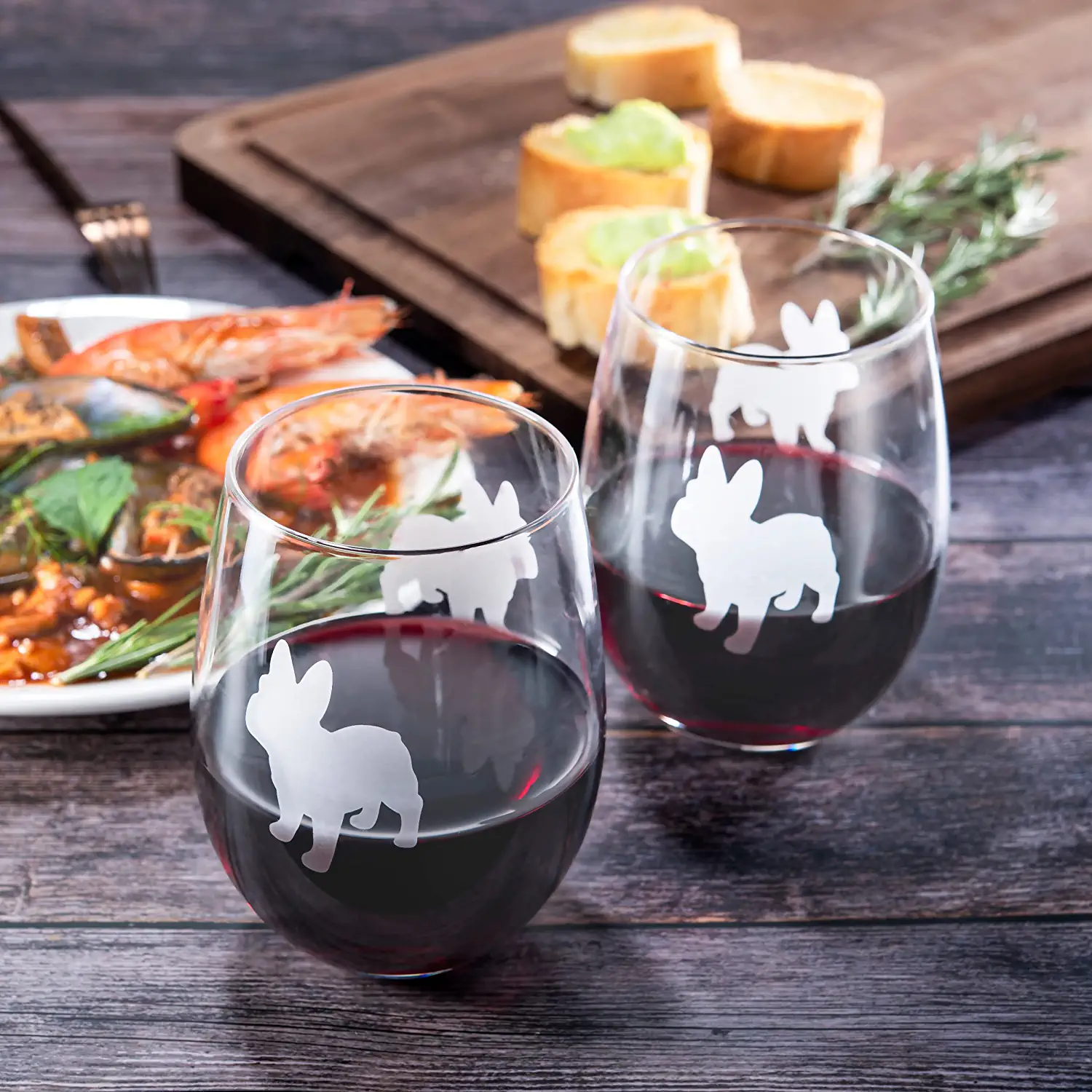 Set of 2 French Bulldog Dog Stemless Wine Glasses - Keen Glass Solutions