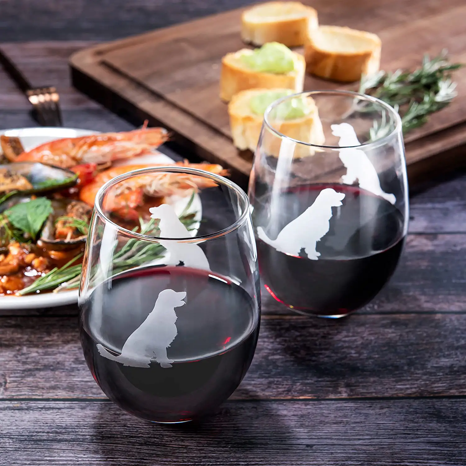 Set of 2 Golden Retriever Dog Stemless Wine Glasses - Keen Glass Solutions