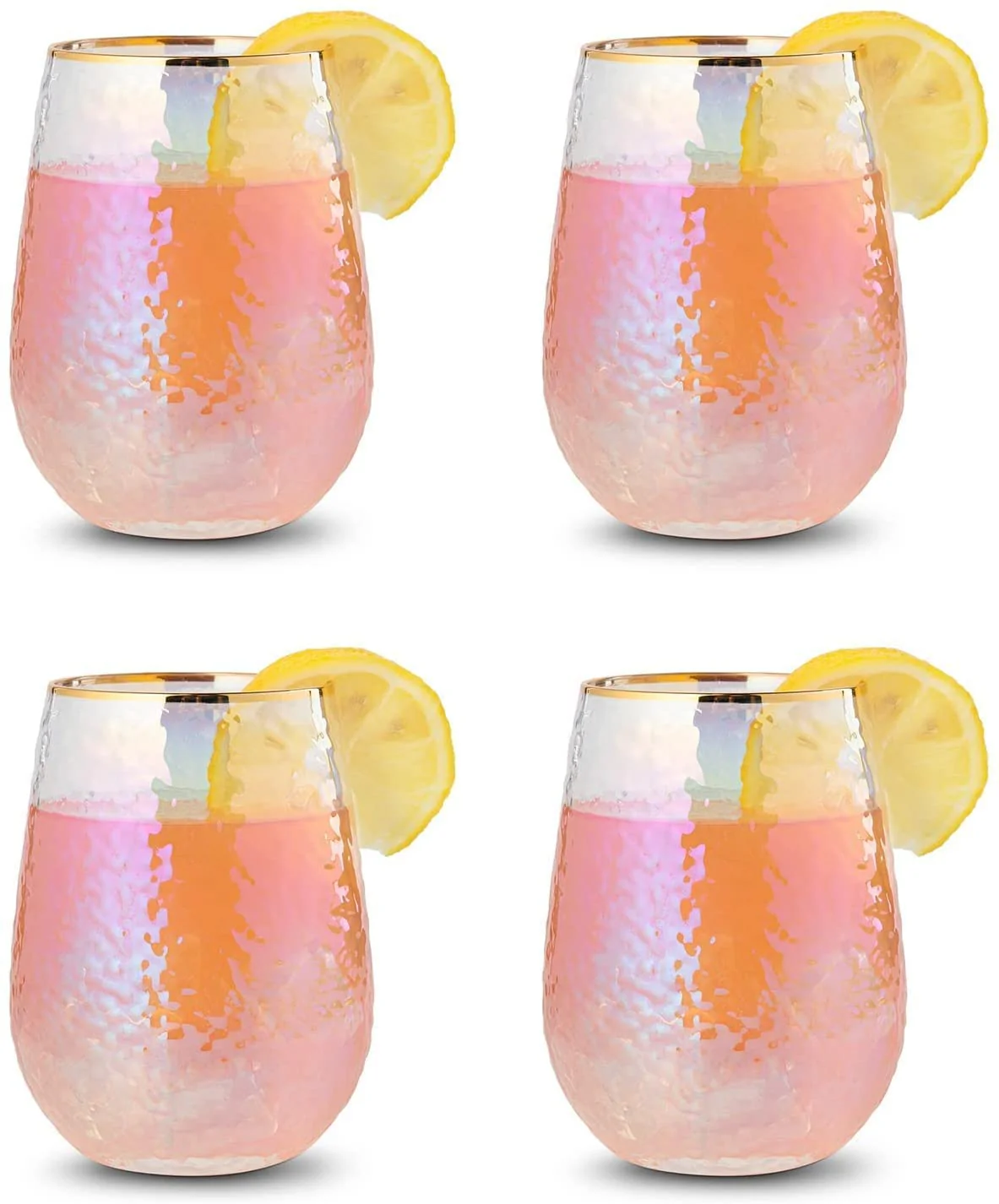 Festive Lustered Iridescent Stemless Wine - Set of 4 - Keen Glass Solutions