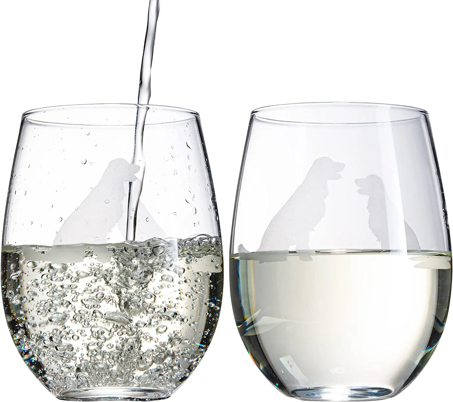 Set of 2 Golden Retriever Dog Stemless Wine Glasses - Keen Glass Solutions