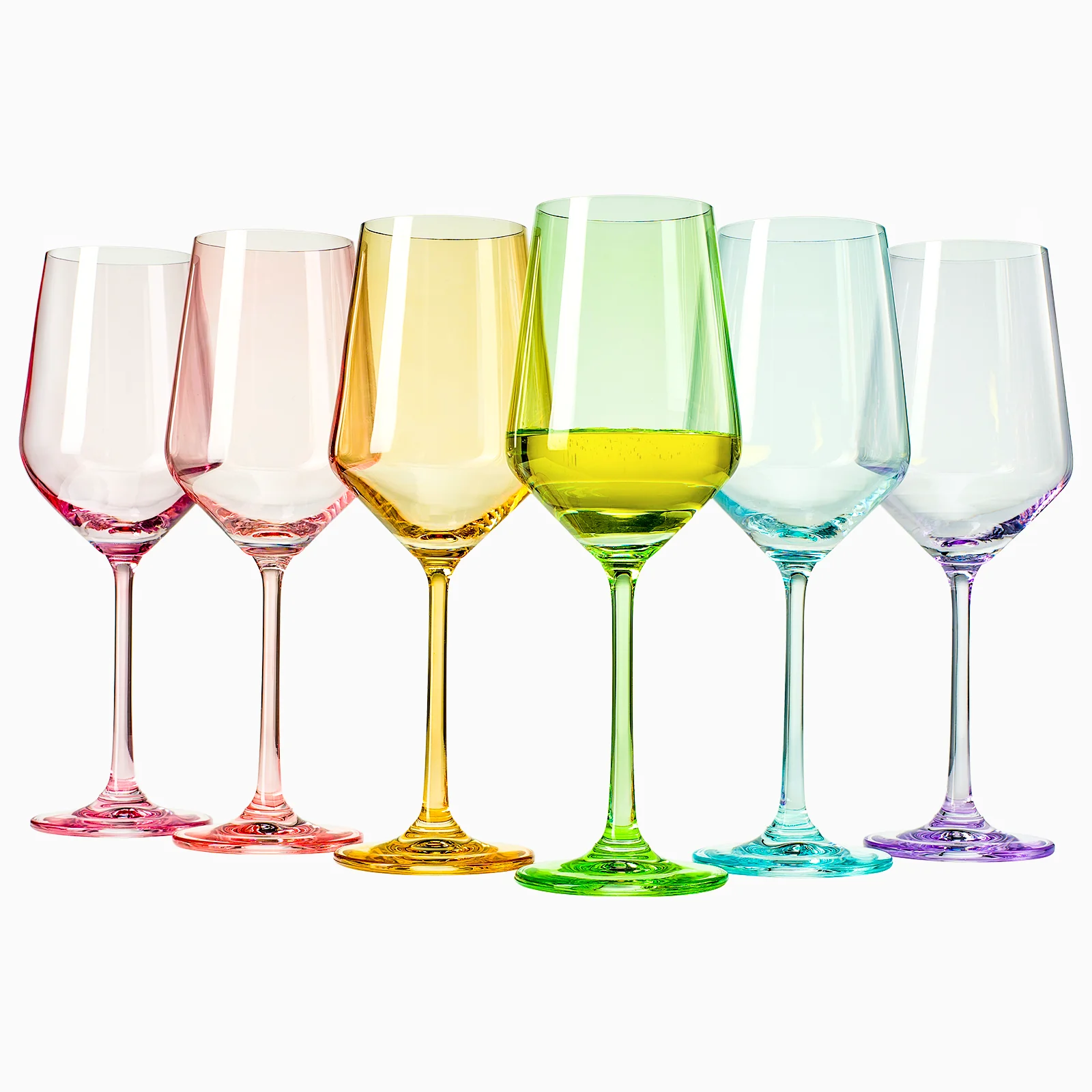 Colored Crystal Wine Glass Set of 6, Large Stemmed 12 oz - Keen Glass Solutions