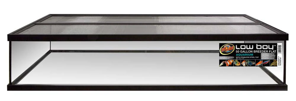 Zoo Med Low Boy Breeder Flat Aquarium Tank with Stainless Steel Screen Top Black, Clear 50 gal 48x24x10 in SD-3 - Keen Glass Solutions